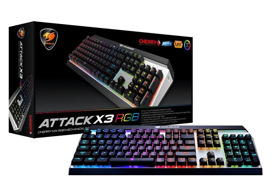 Cougar Attack X3 RGB Mechanical Gaming Keyboard Cherry MX Red Switches RGB Backlit