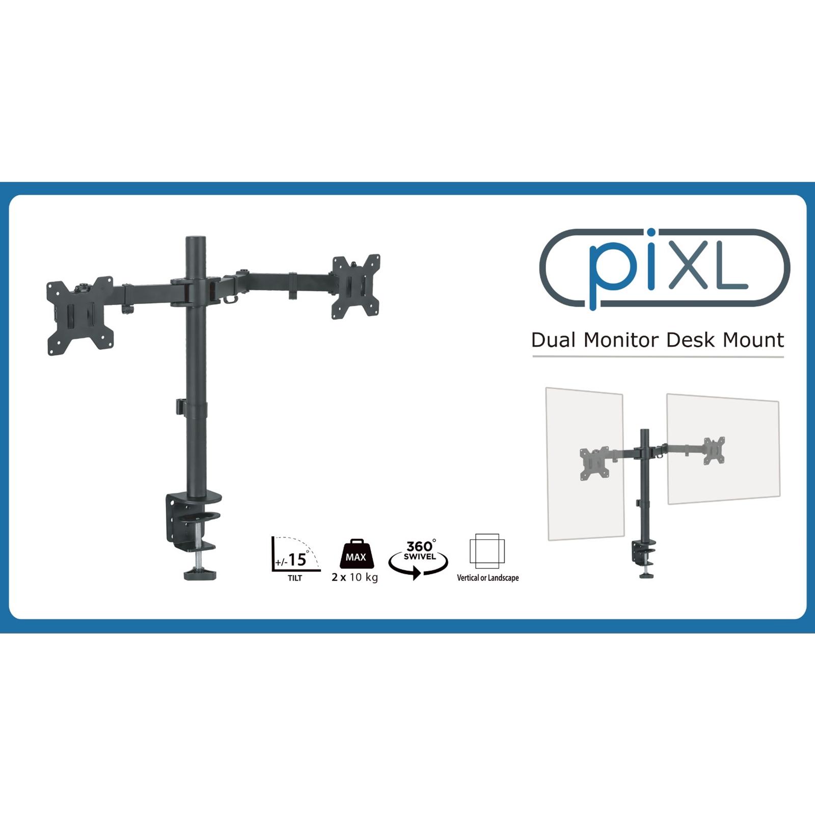piXL Dual Monitor Arm Desk Mount for 2 x 27" Monitors VESA 75x75/100x100 Black thumbnail 2