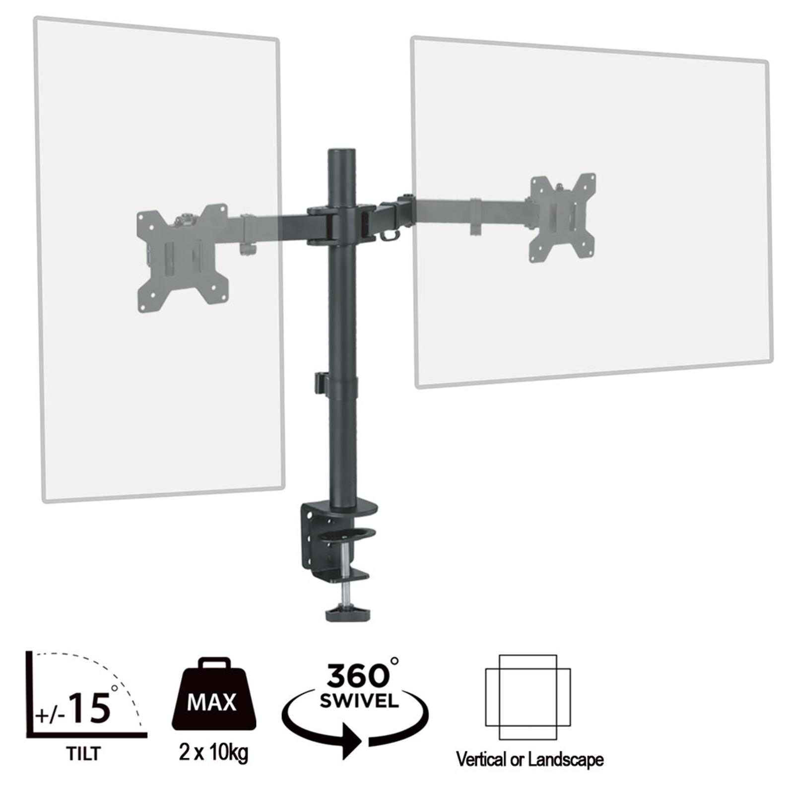 piXL Dual Monitor Arm Desk Mount for 2 x 27" Monitors VESA 75x75/100x100 Black