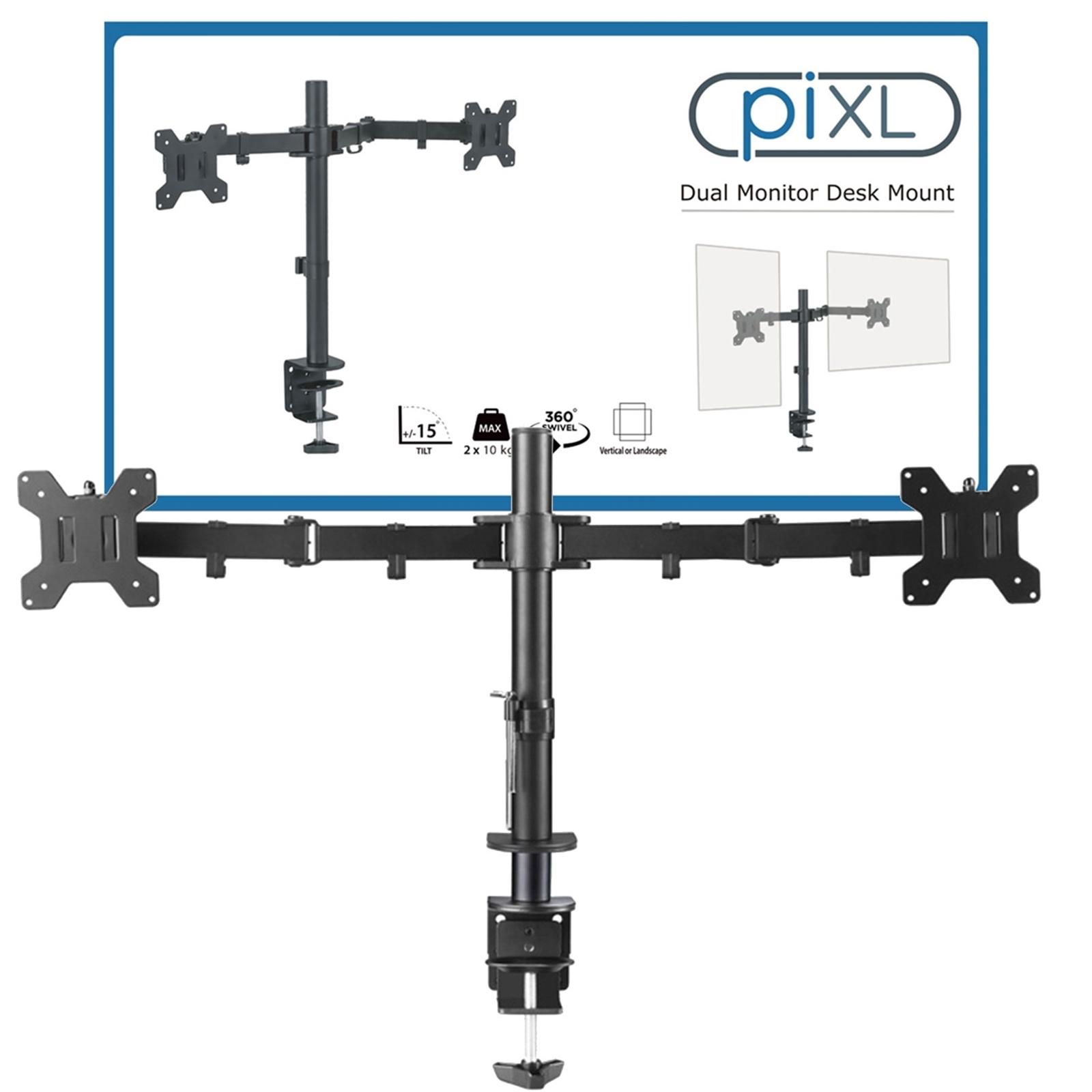piXL Dual Monitor Arm Desk Mount for 2 x 27" Monitors VESA 75x75/100x100 Black thumbnail 3