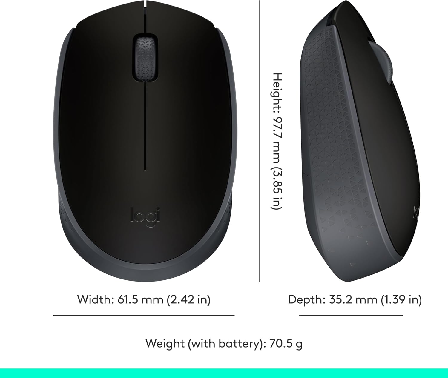 Logitech B170 Wireless Mouse Grey 2.4GHz USB Optical Mouse for PC & Mac thumbnail 3