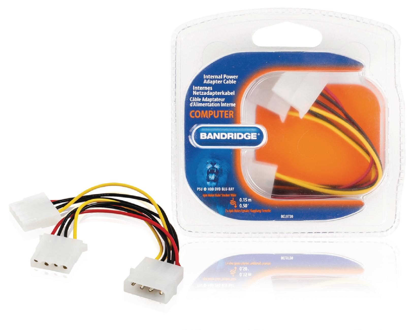 Bandridge Molex Power Splitter Cable 15cm 4-Pin Molex Male to 2x Molex Female BCL9720