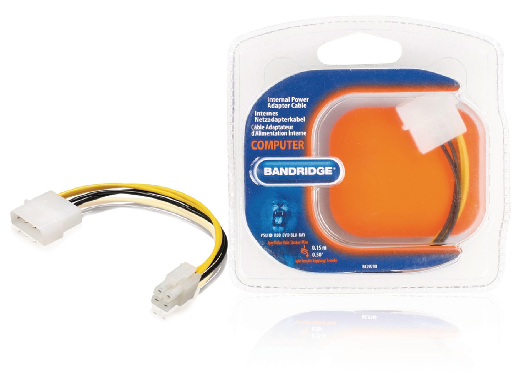 Bandridge Molex to P4 Power Cable 20cm Molex Male to 4-Pin P4 Female BCL9740
