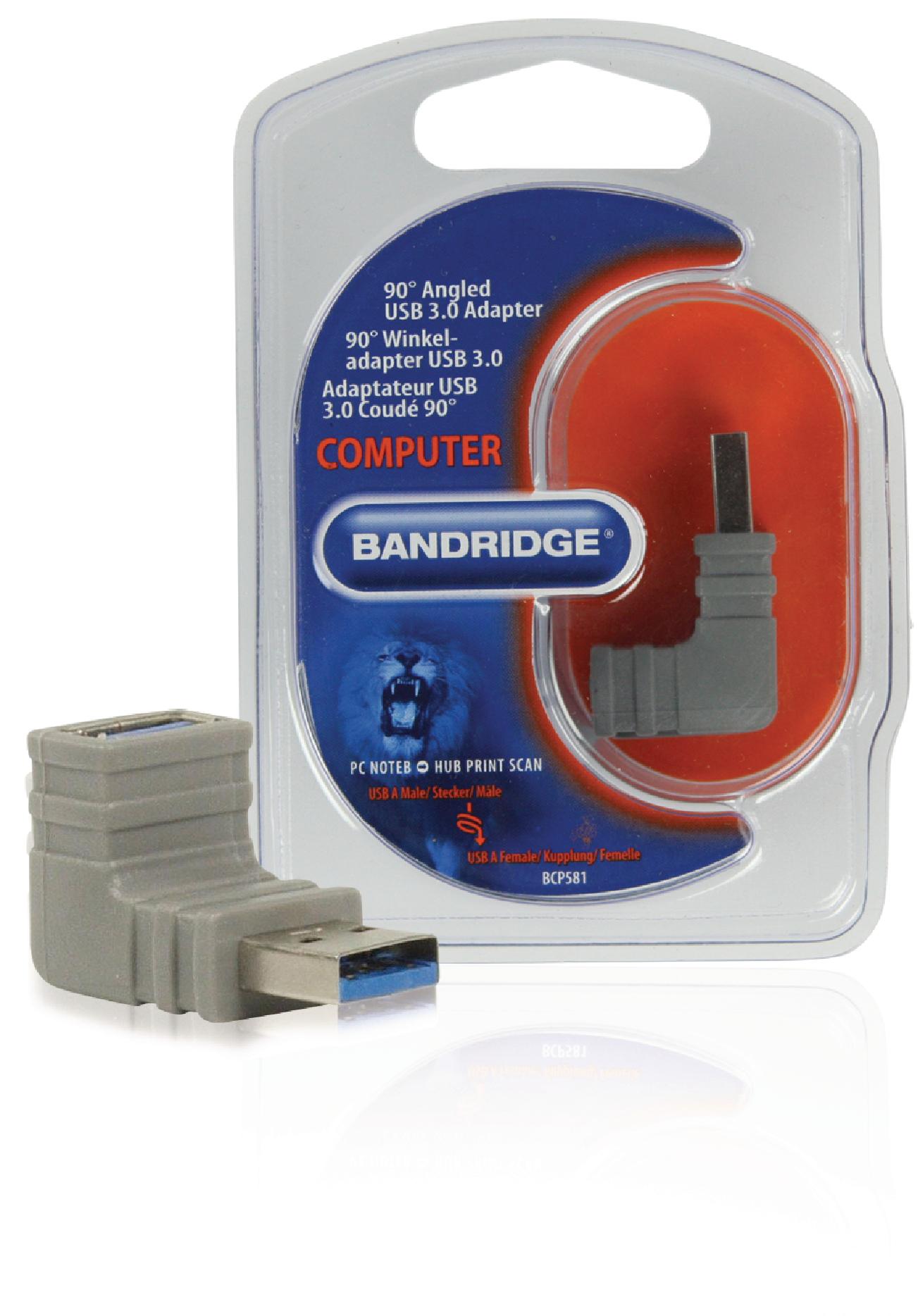 Bandridge USB 3.0 90° Angled Adapter USB-A Male to USB-A Female SuperSpeed 5Gbps BCP581