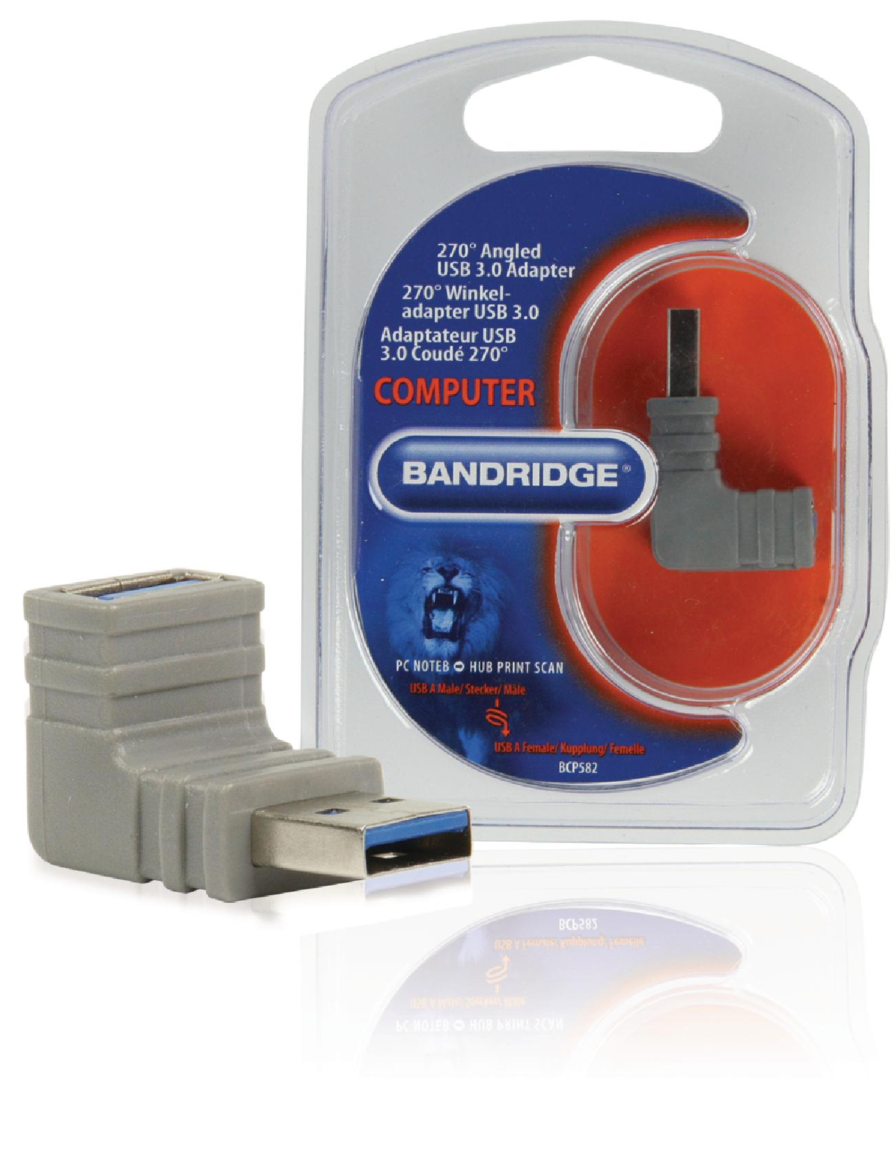 Bandridge USB 3.0 270° Angled Adapter USB-A Male to USB-A Female Grey BCP582