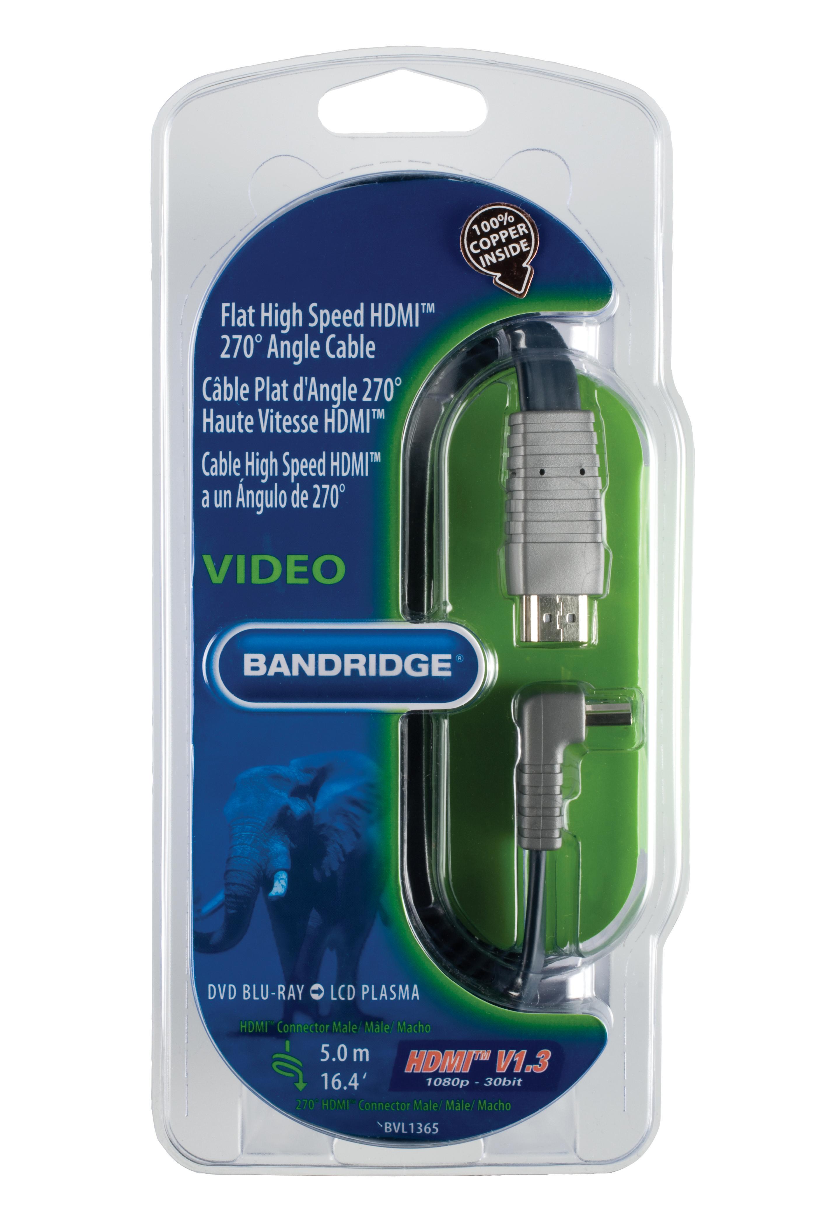 Bandridge 5m HDMI Cable 270° Angled Connector 4K Ultra HD High Speed Blue BVL1365 thumbnail 2