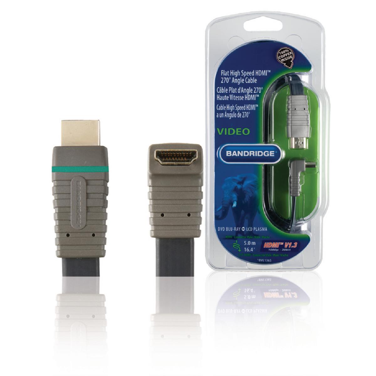 Bandridge 5m HDMI Cable 270° Angled Connector 4K Ultra HD High Speed Blue BVL1365