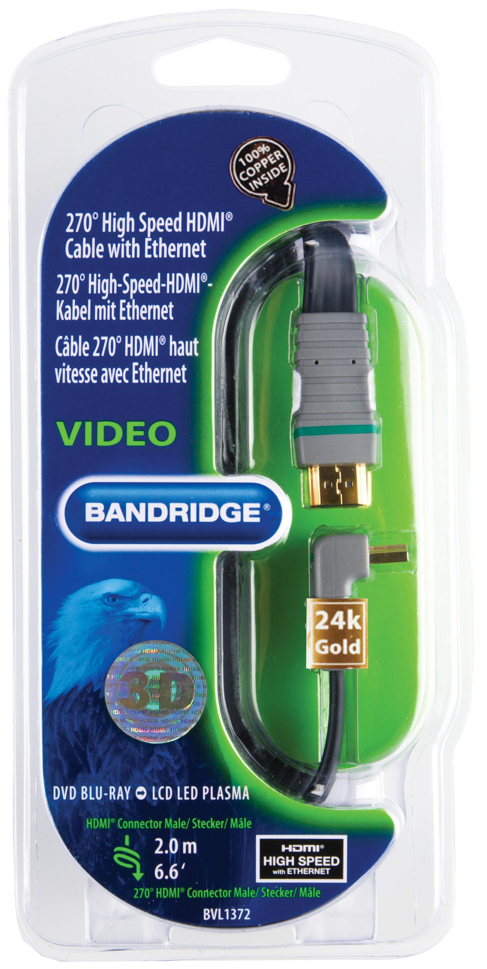 Bandridge 2m HDMI Cable 270° Angled Connector 4K Ultra HD High Speed with Ethernet Blue BVL1372 thumbnail 2