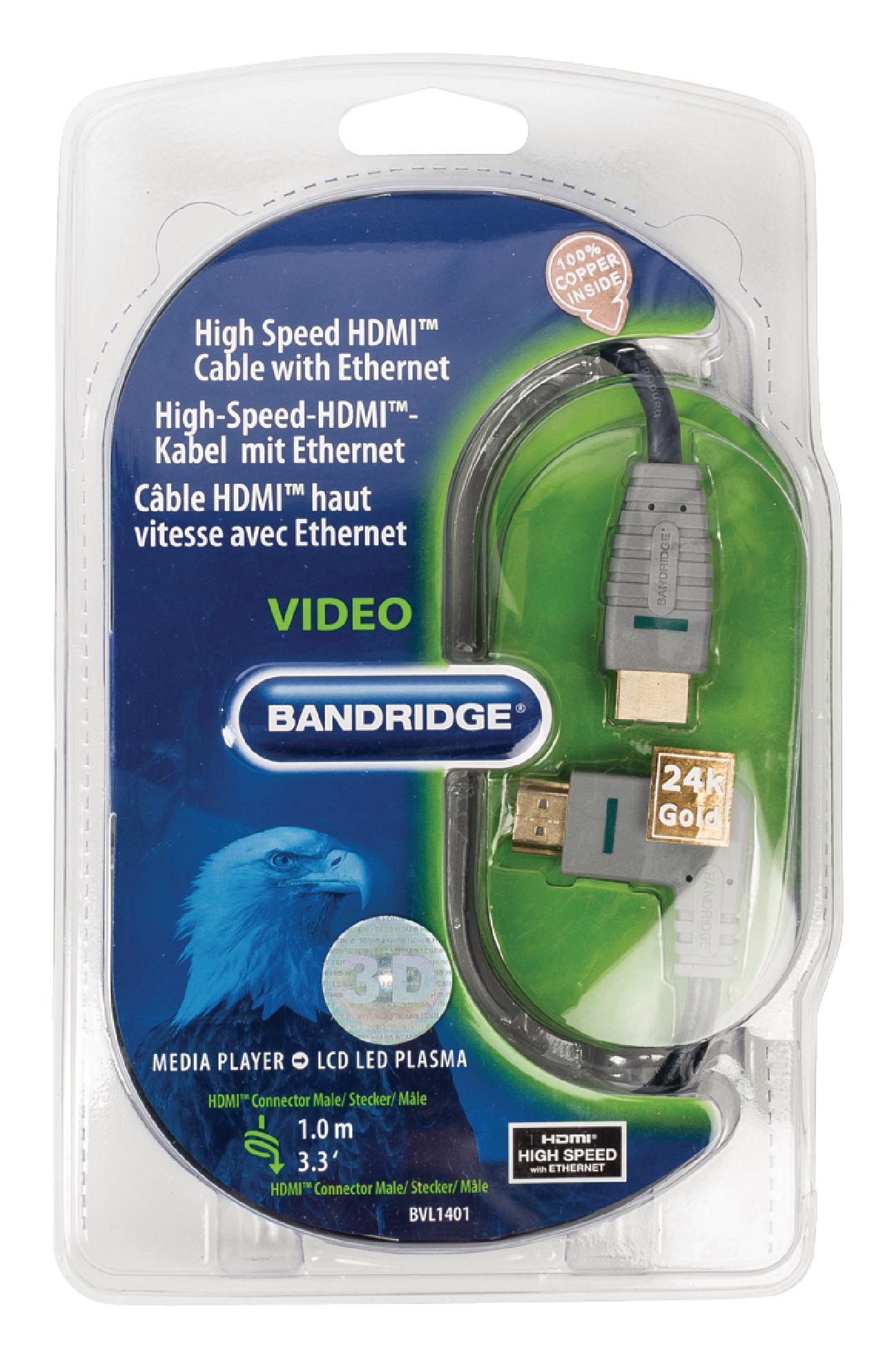 Bandridge 1m HDMI Cable Left Angled Connector 4K Ultra HD High Speed with Ethernet Blue BVL1401 thumbnail 2