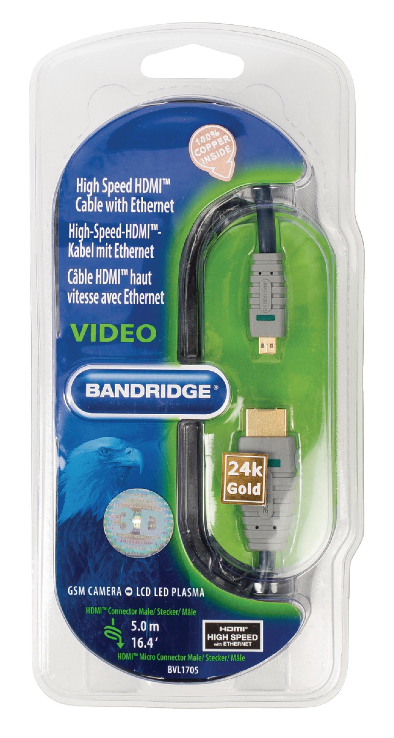 Bandridge 5m HDMI to Micro HDMI Cable 4K Ultra HD High Speed with Ethernet Gold Plated thumbnail 2