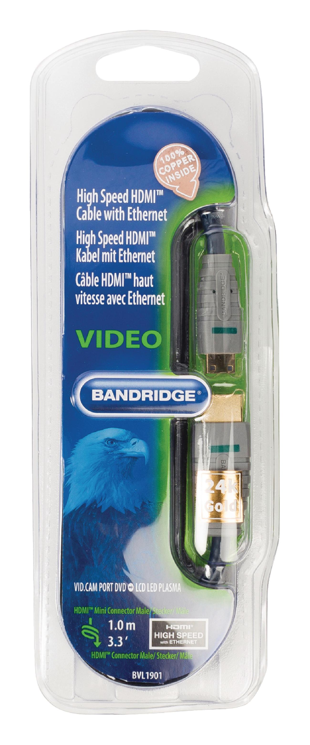 Bandridge 1m HDMI to Mini HDMI Cable 4K Ultra HD High Speed with Ethernet Blue BVL1901 thumbnail 2