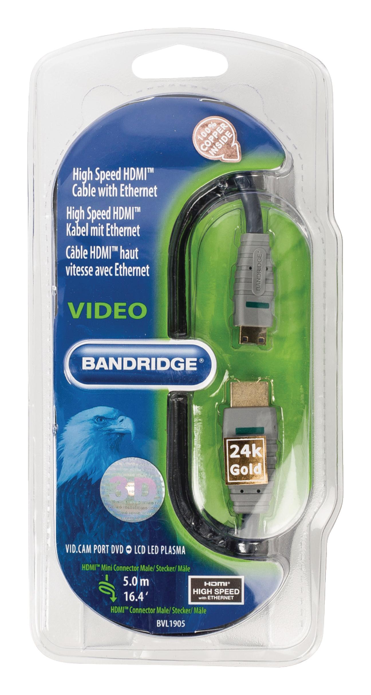 Bandridge 5m HDMI to Mini HDMI Cable 4K Ultra HD High Speed with Ethernet Blue BVL1905 thumbnail 2