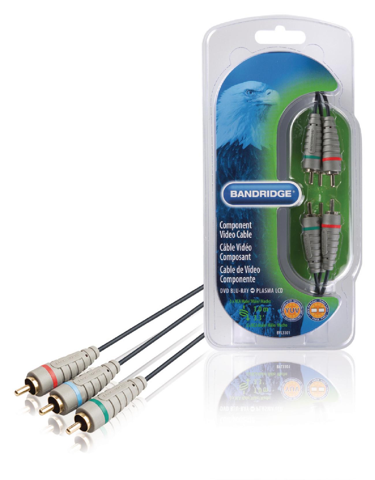 Bandridge BVL3301 Component Video Cable 1m 3 RCA Male to 3 RCA Male Blue