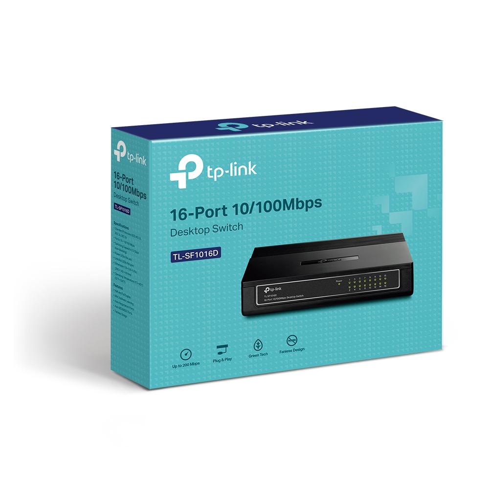 TP-Link TL-SF1016D 16-Port Fast Ethernet Desktop Network Switch 10/100Mbps Plug & Play