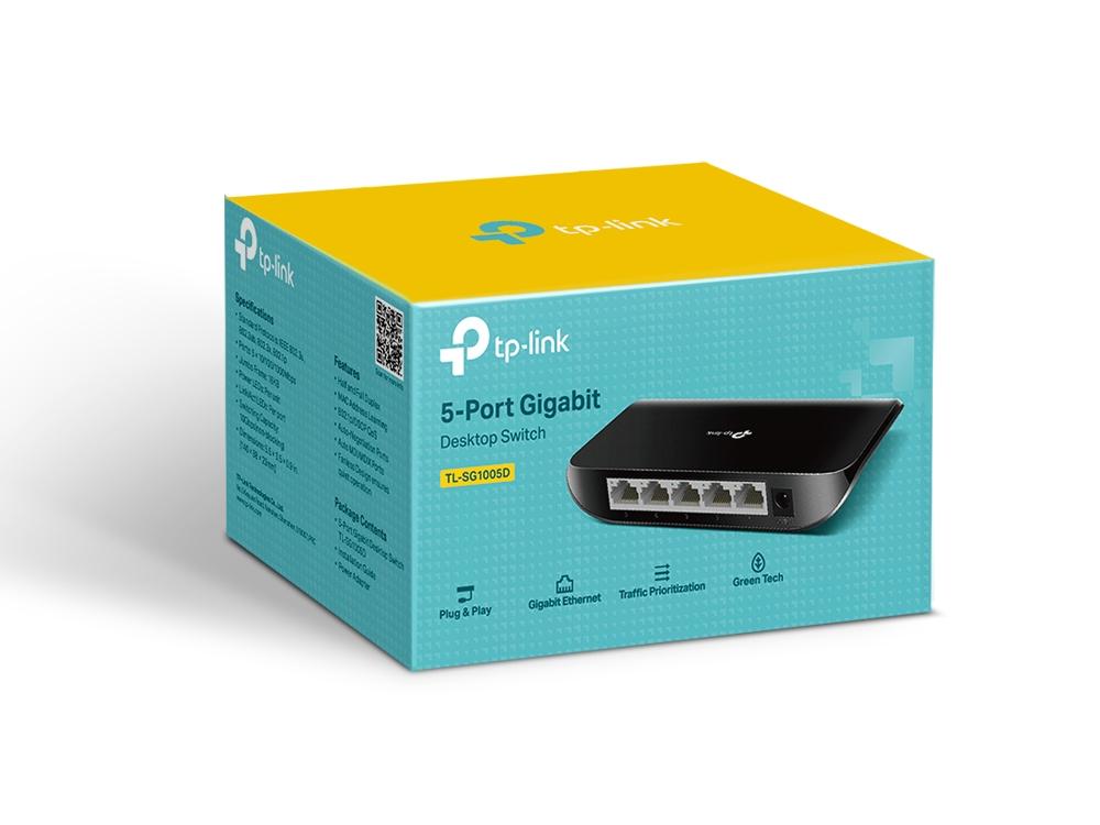 TP-Link TL-SG1005D 5-Port Gigabit Desktop Network Switch 10/100/1000Mbps Plug & Play