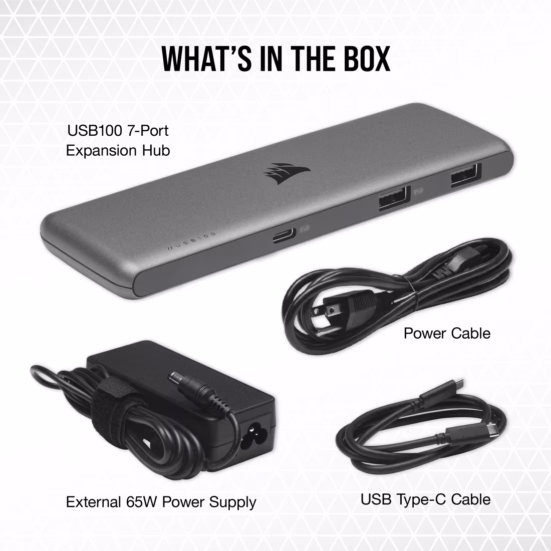 Corsair USB100 7-Port USB Hub with 3x USB-C & 4x USB-A Powered Expansion Hub thumbnail 6