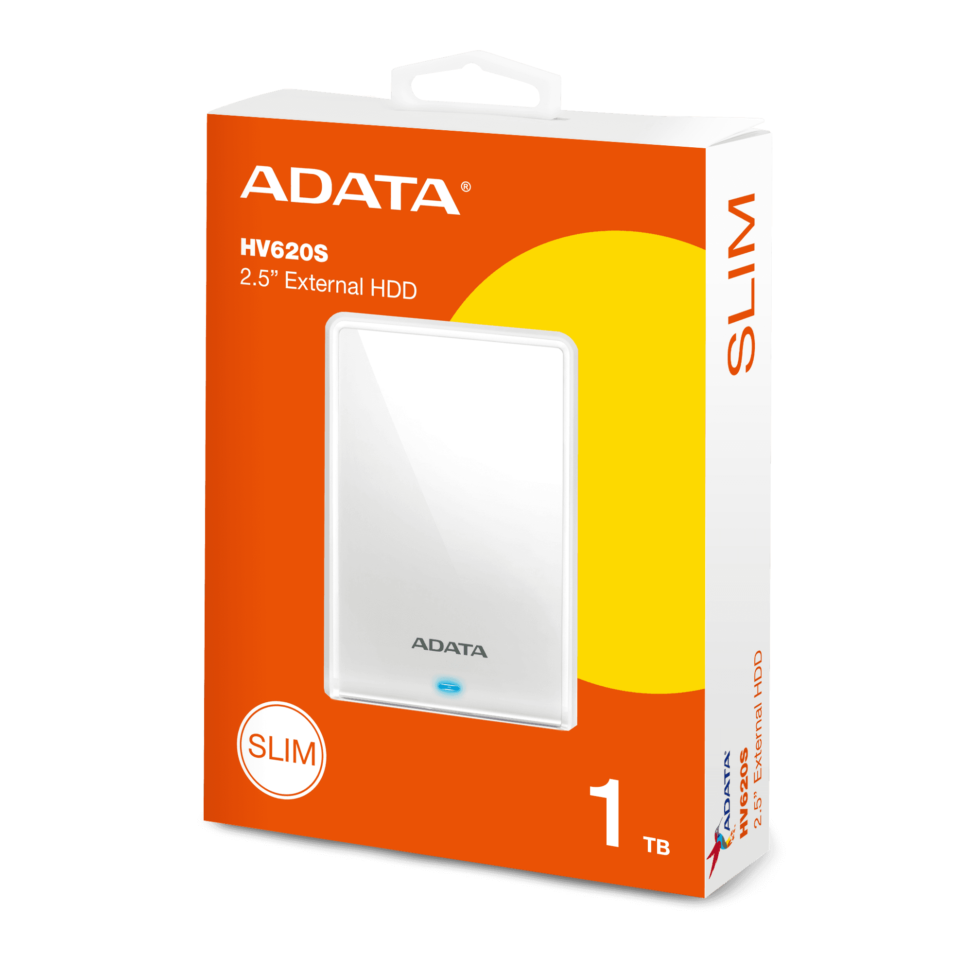 ADATA 1TB HV620S Slim 2.5" External Hard Drive — USB 3.2, 11.5mm Thick, White