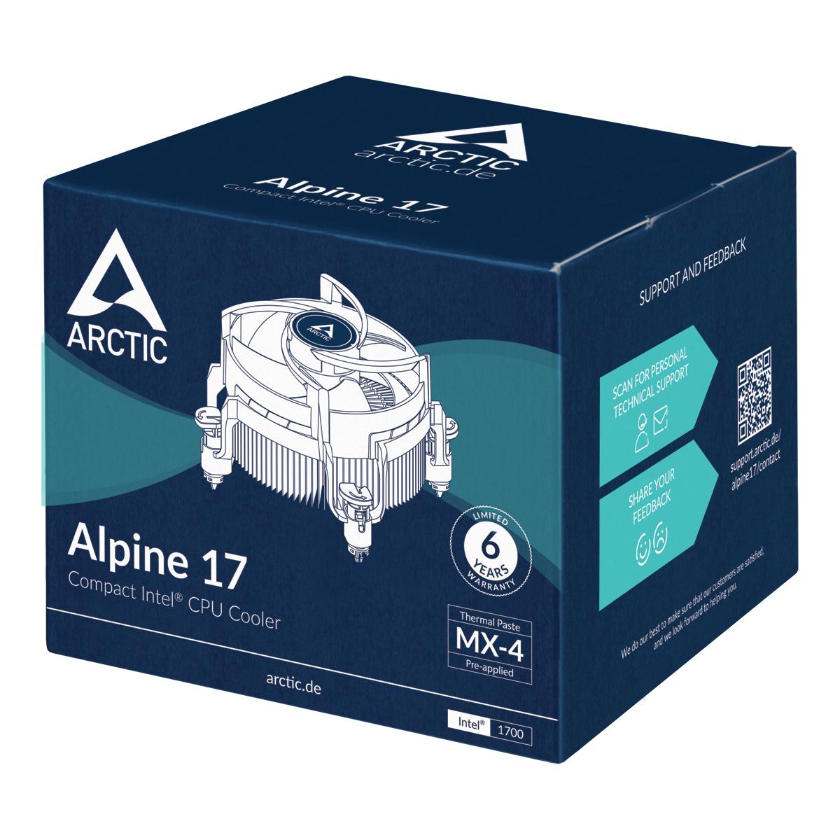 ARCTIC Alpine 17 Intel LGA1700 LGA1851 CPU Cooler 4-Pin PWM Fan with MX-4 Thermal Paste
