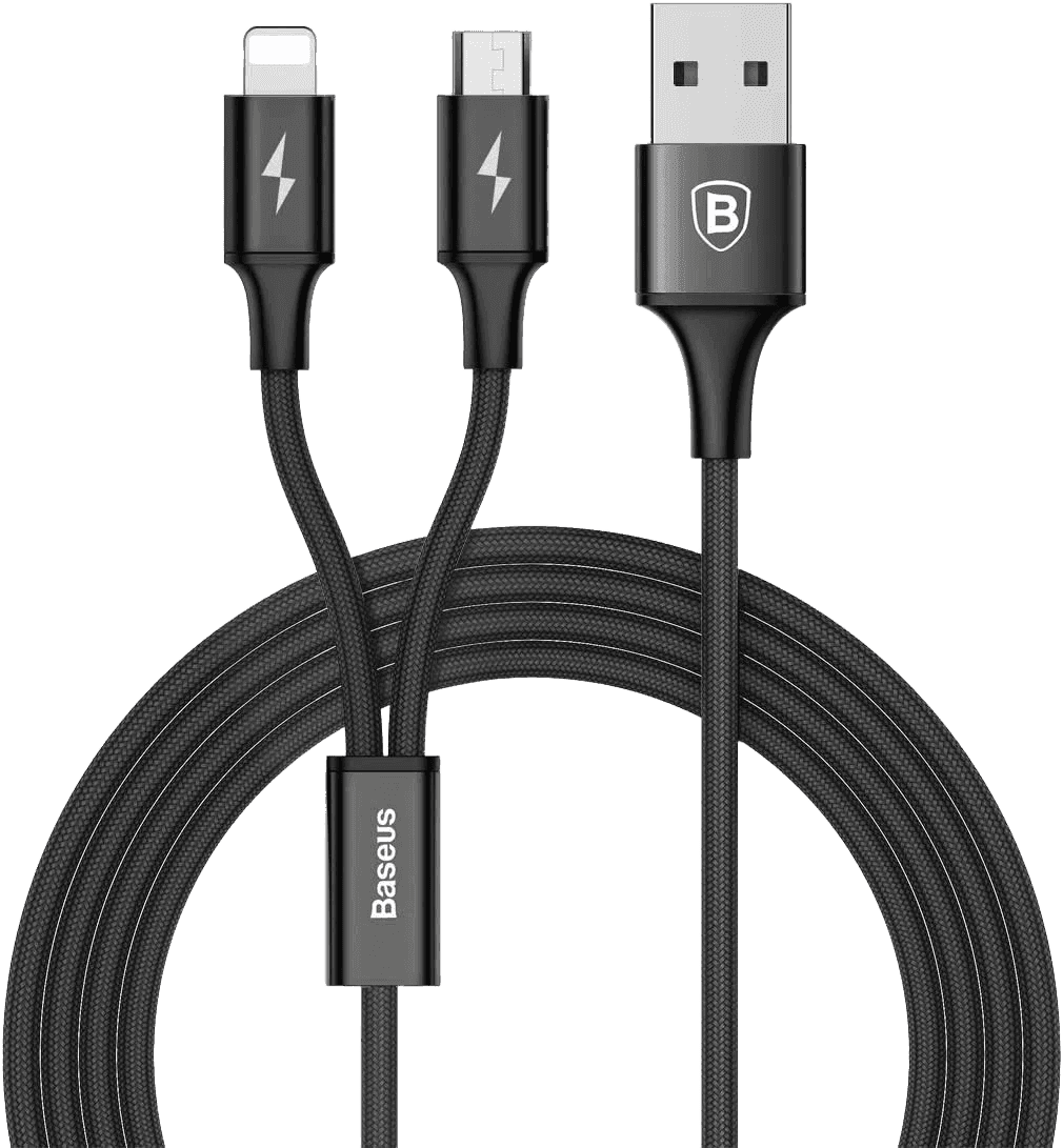 Baseus 2-in-1 USB Charging Cable 1.2m — Lightning + Micro USB (Black) thumbnail 2
