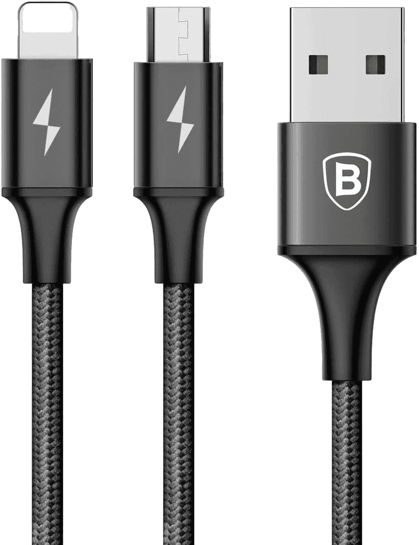 Baseus 2-in-1 USB Charging Cable 1.2m — Lightning + Micro USB (Black) thumbnail 4
