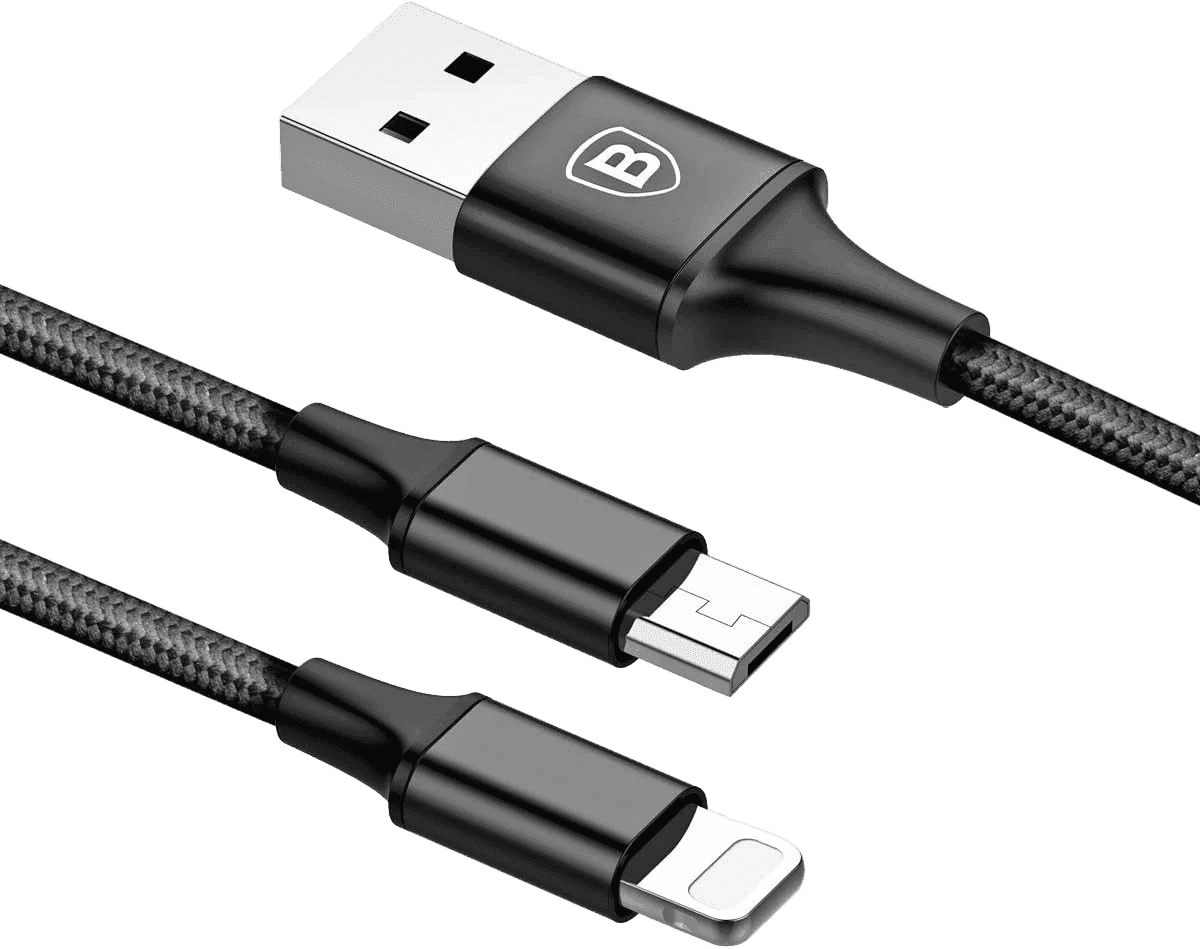 Baseus 2-in-1 USB Charging Cable 1.2m — Lightning + Micro USB (Black) thumbnail 3