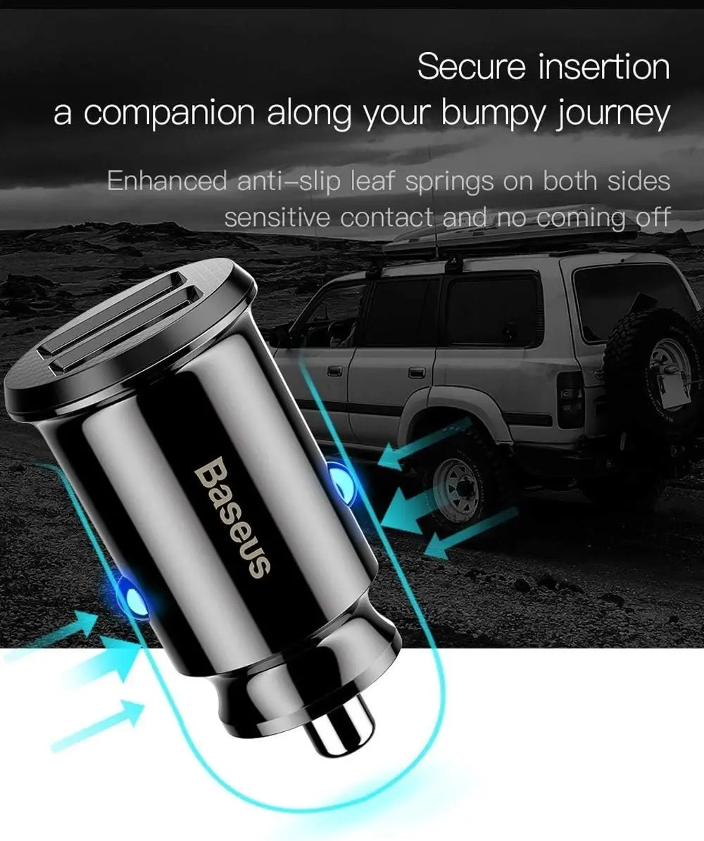 Baseus Mini Car Charger — Dual USB 3.1A 5V (White) thumbnail 4