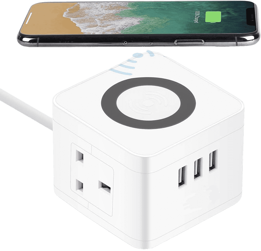 2-Way 3x USB 2m Wireless Charging Cube Power Extension Lead — White