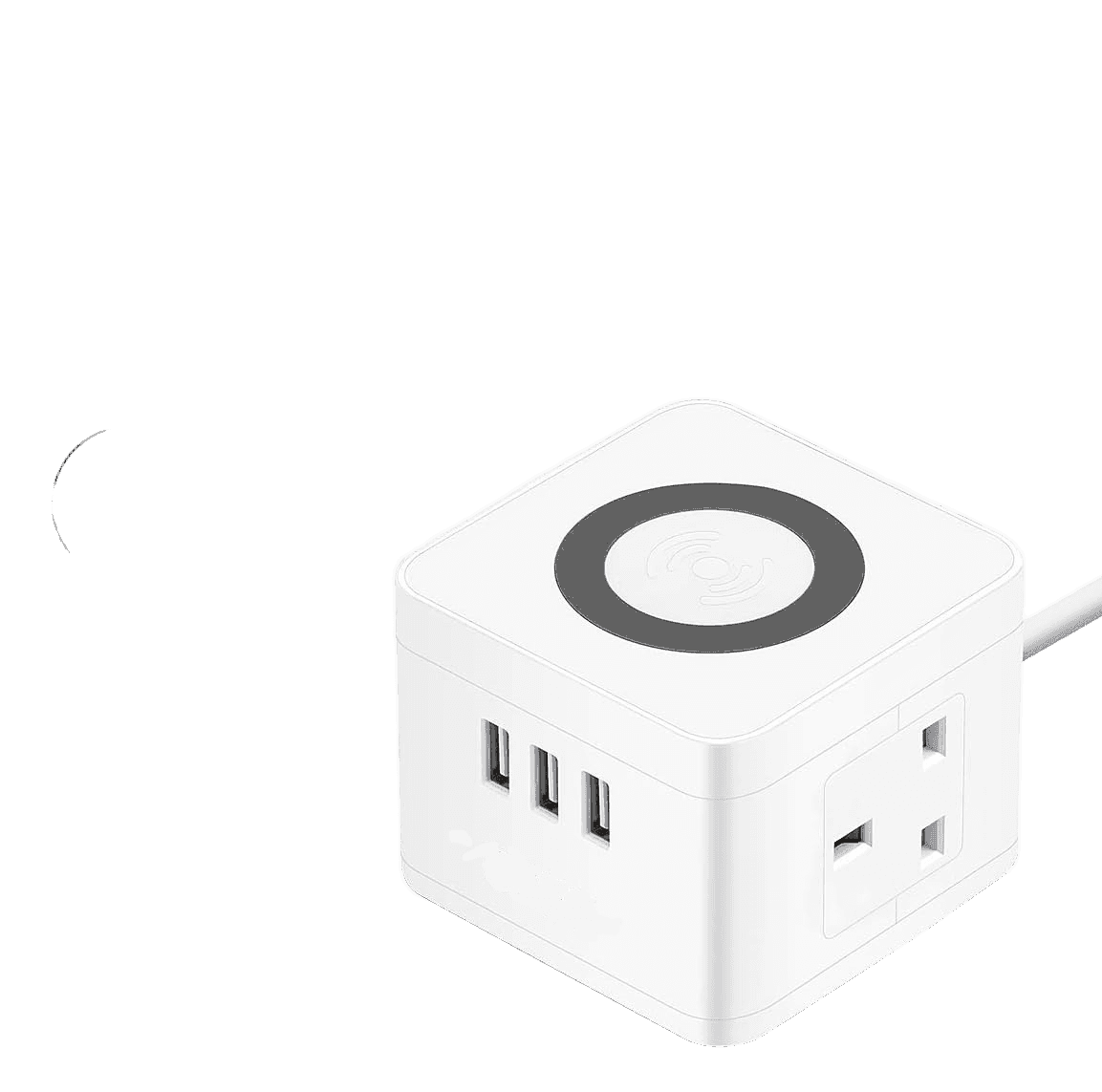 2-Way 3x USB 2m Wireless Charging Cube Power Extension Lead — White thumbnail 3