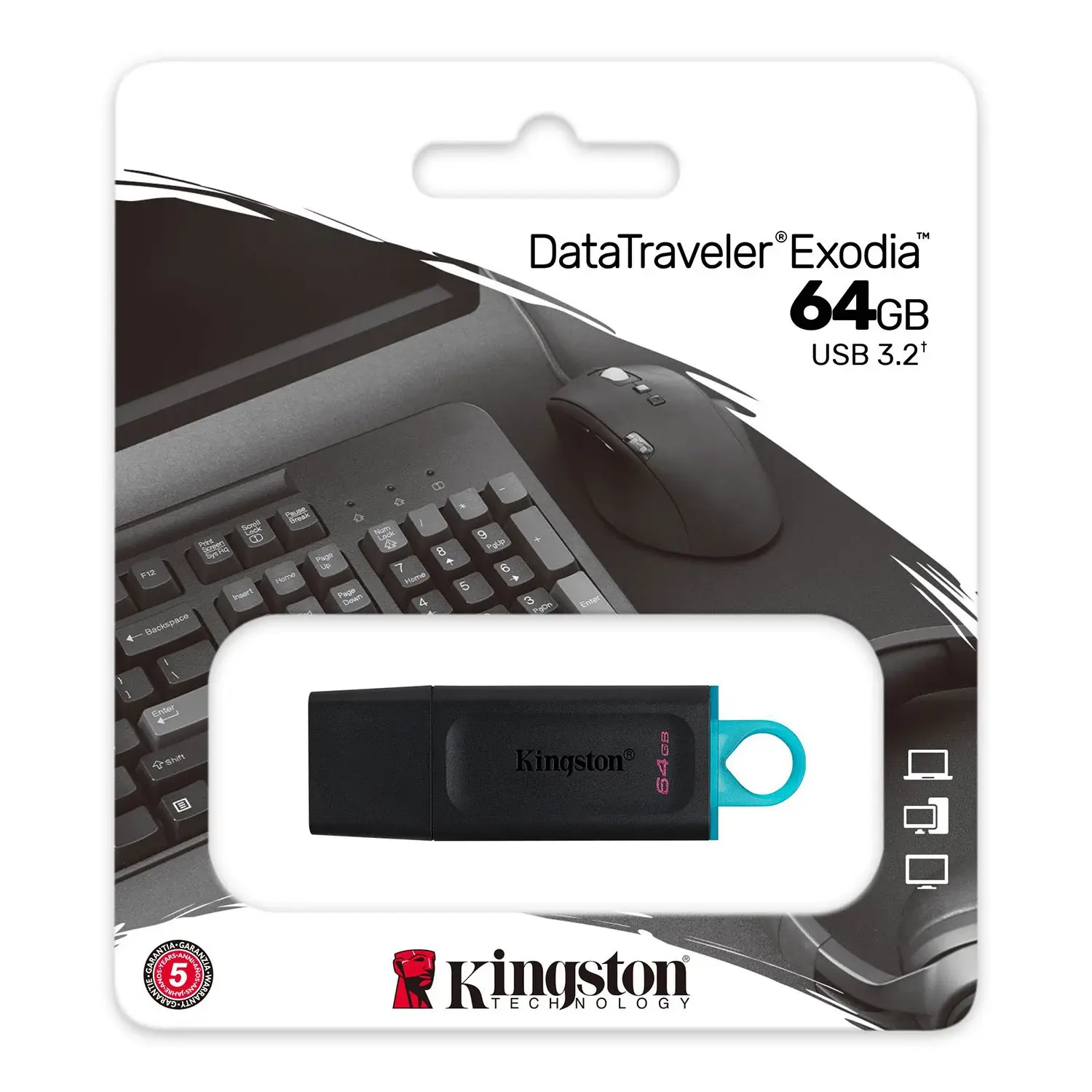 Kingston 64GB DataTraveler Exodia USB 3.2 Gen 1 Flash Drive — Cap, Key Ring