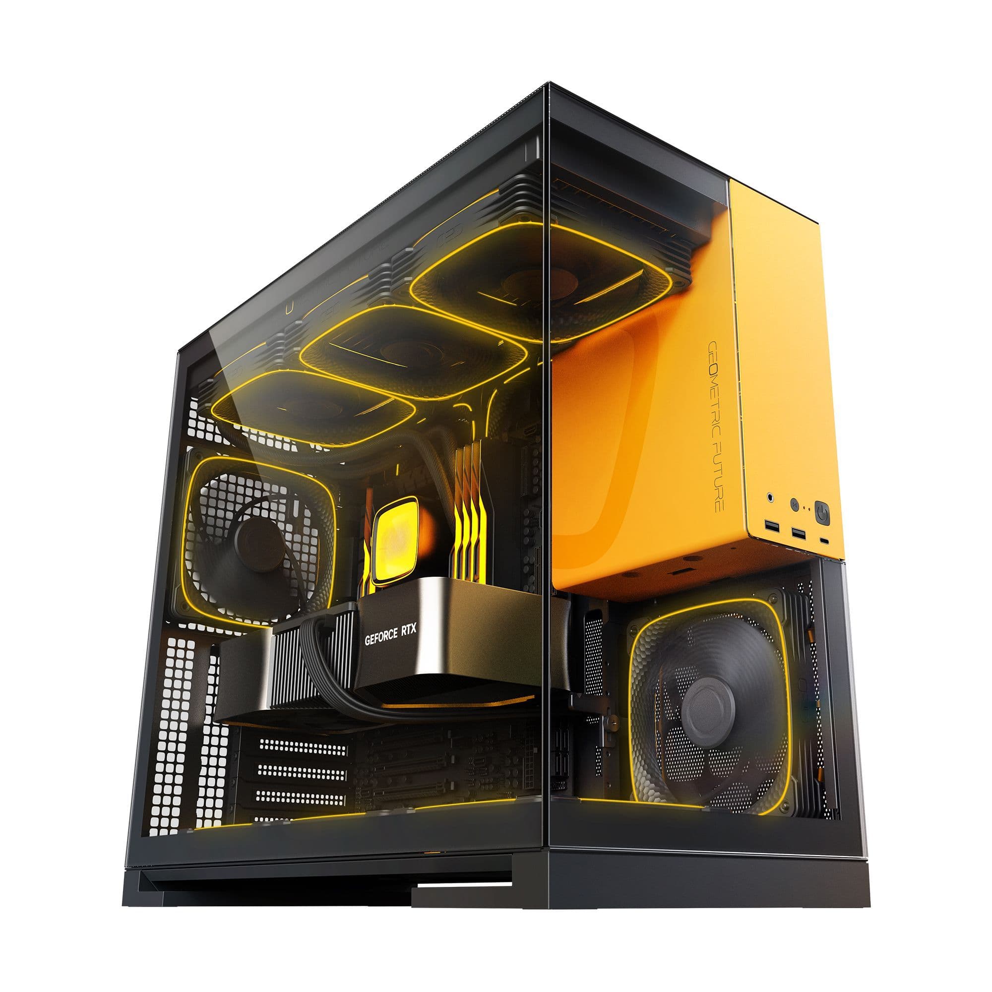 Geometric Future Model 5 Black/Yellow E-ATX Mid Tower PC Case 420mm Radiator USB-C thumbnail 2