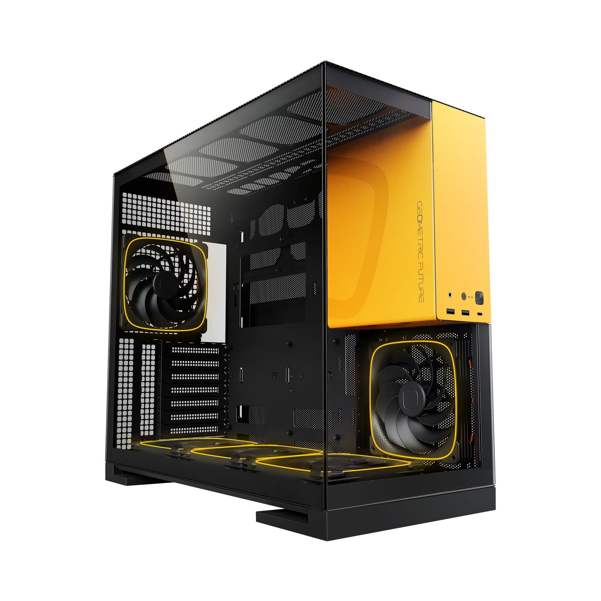 Geometric Future Model 5 Black/Yellow E-ATX Mid Tower PC Case with 5 ARGB Fans USB-C