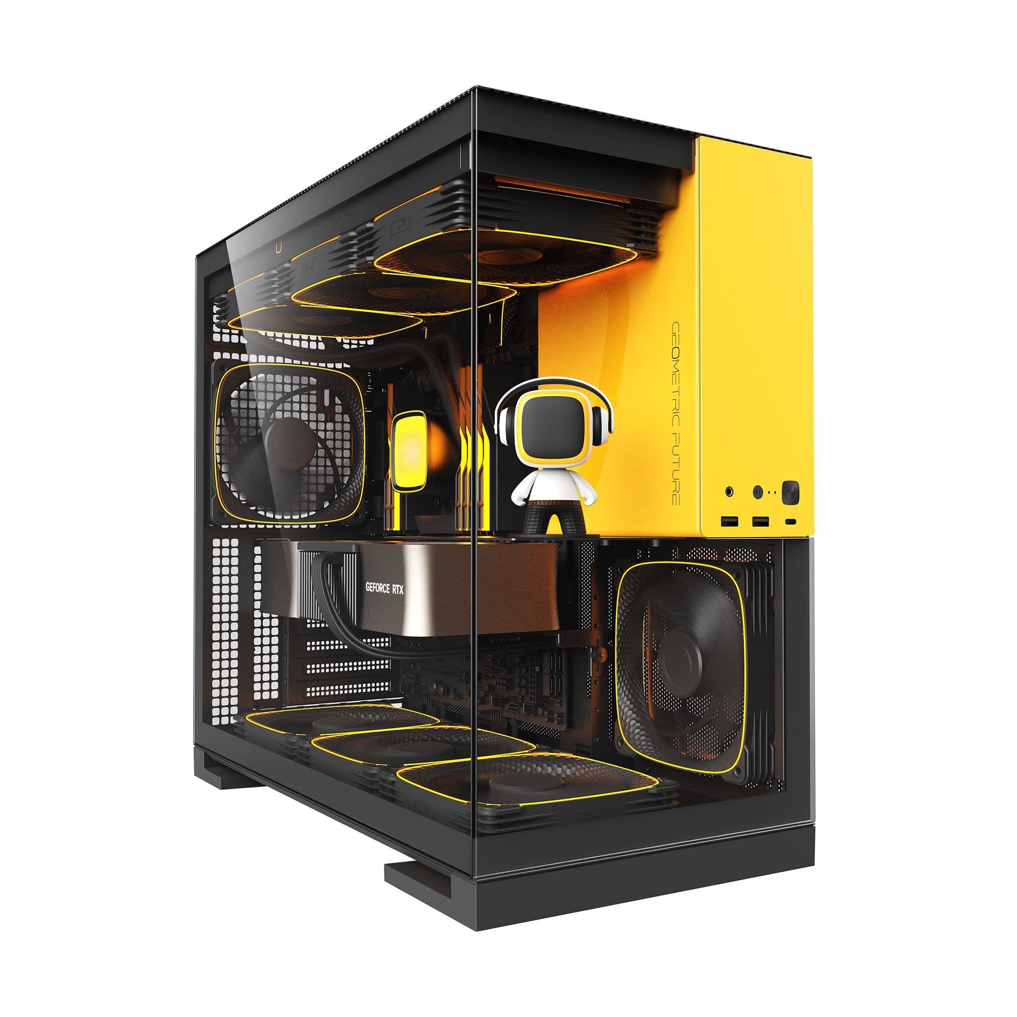 Geometric Future Model 5 Black/Yellow E-ATX Mid Tower PC Case 420mm Radiator USB-C thumbnail 3