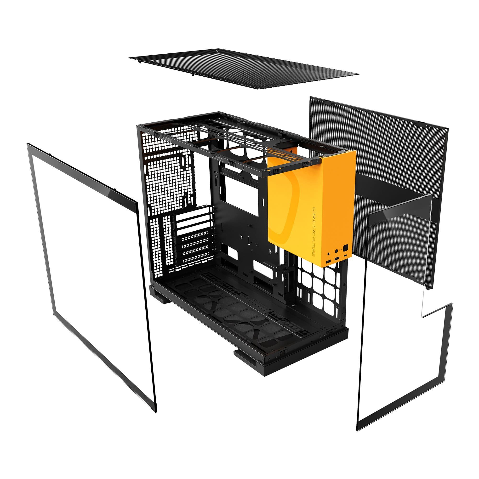 Geometric Future Model 5 Black/Yellow E-ATX Mid Tower PC Case 420mm Radiator USB-C thumbnail 6