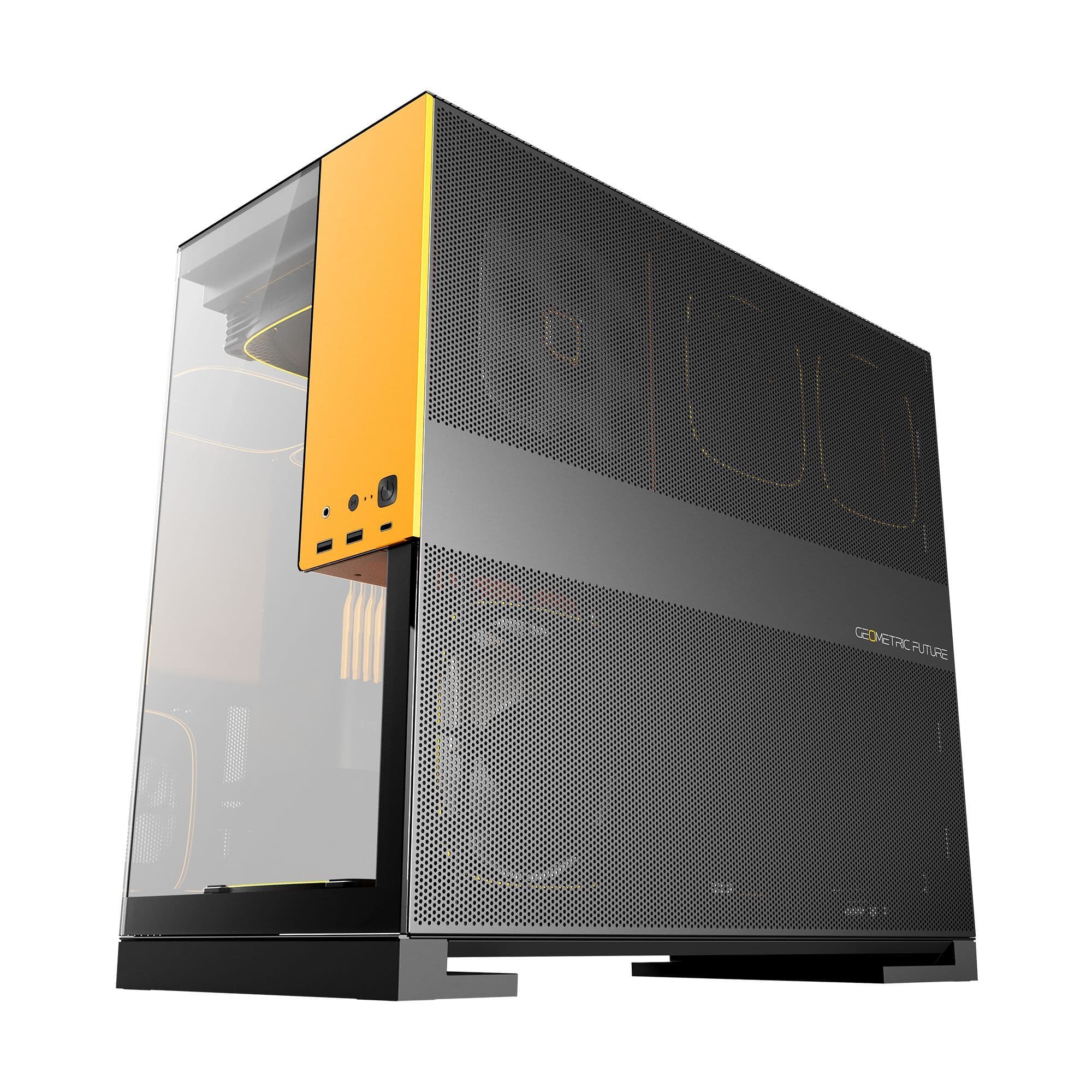 Geometric Future Model 5 Black/Yellow E-ATX Mid Tower PC Case 420mm Radiator USB-C thumbnail 4
