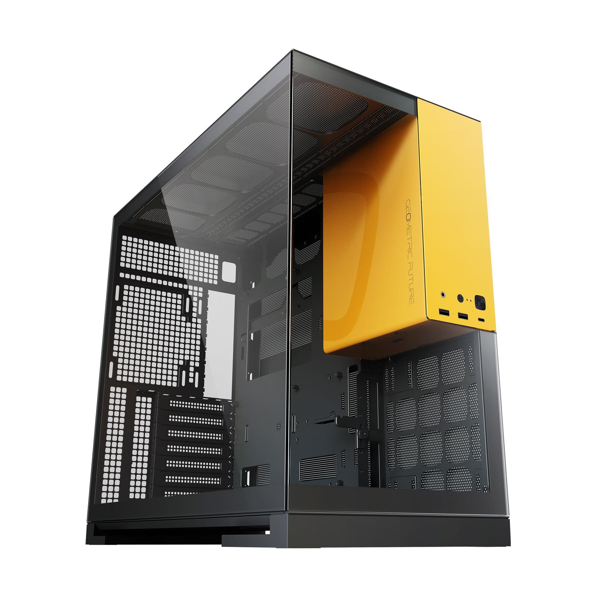 Geometric Future Model 5 Black/Yellow E-ATX Mid Tower PC Case 420mm Radiator USB-C