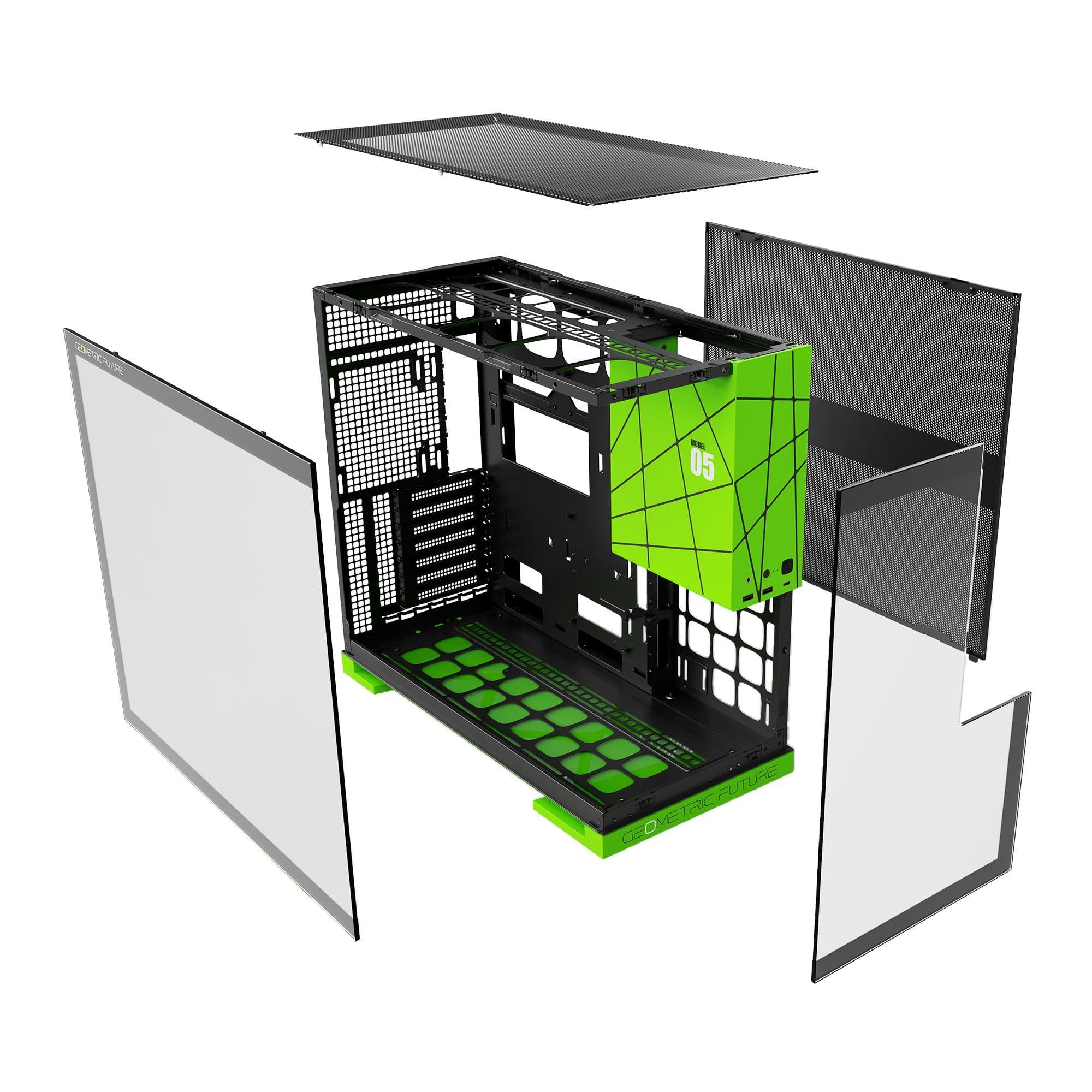 Geometric Future Model 5 NVIDIA Limited Edition Black/Green E-ATX Mid Tower PC Case USB-C thumbnail 4