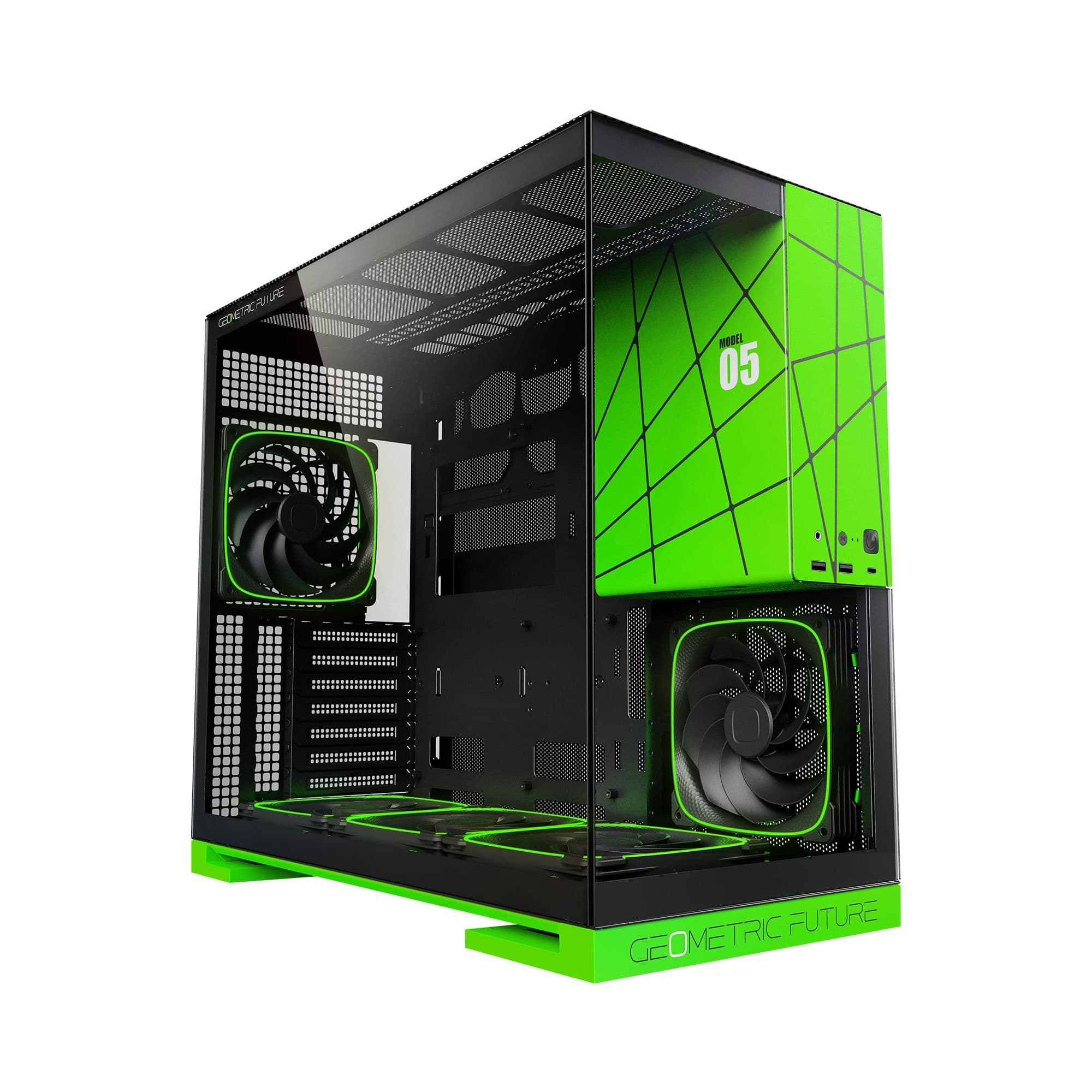 Geometric Future Model 5 NVIDIA Limited Edition Black/Green E-ATX Mid Tower PC Case with 5 ARGB Fans USB-C