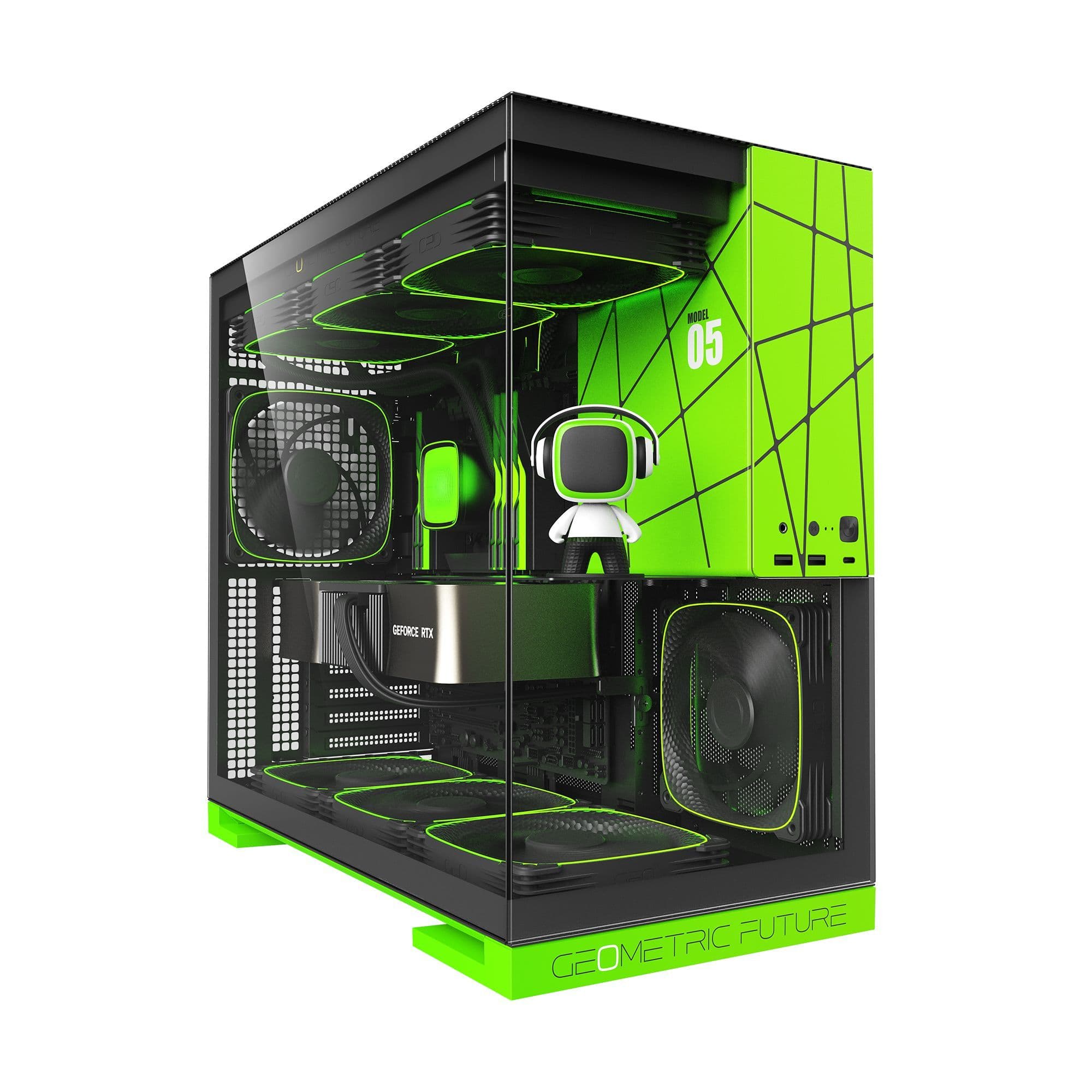 Geometric Future Model 5 NVIDIA Limited Edition Black/Green E-ATX Mid Tower PC Case USB-C thumbnail 6