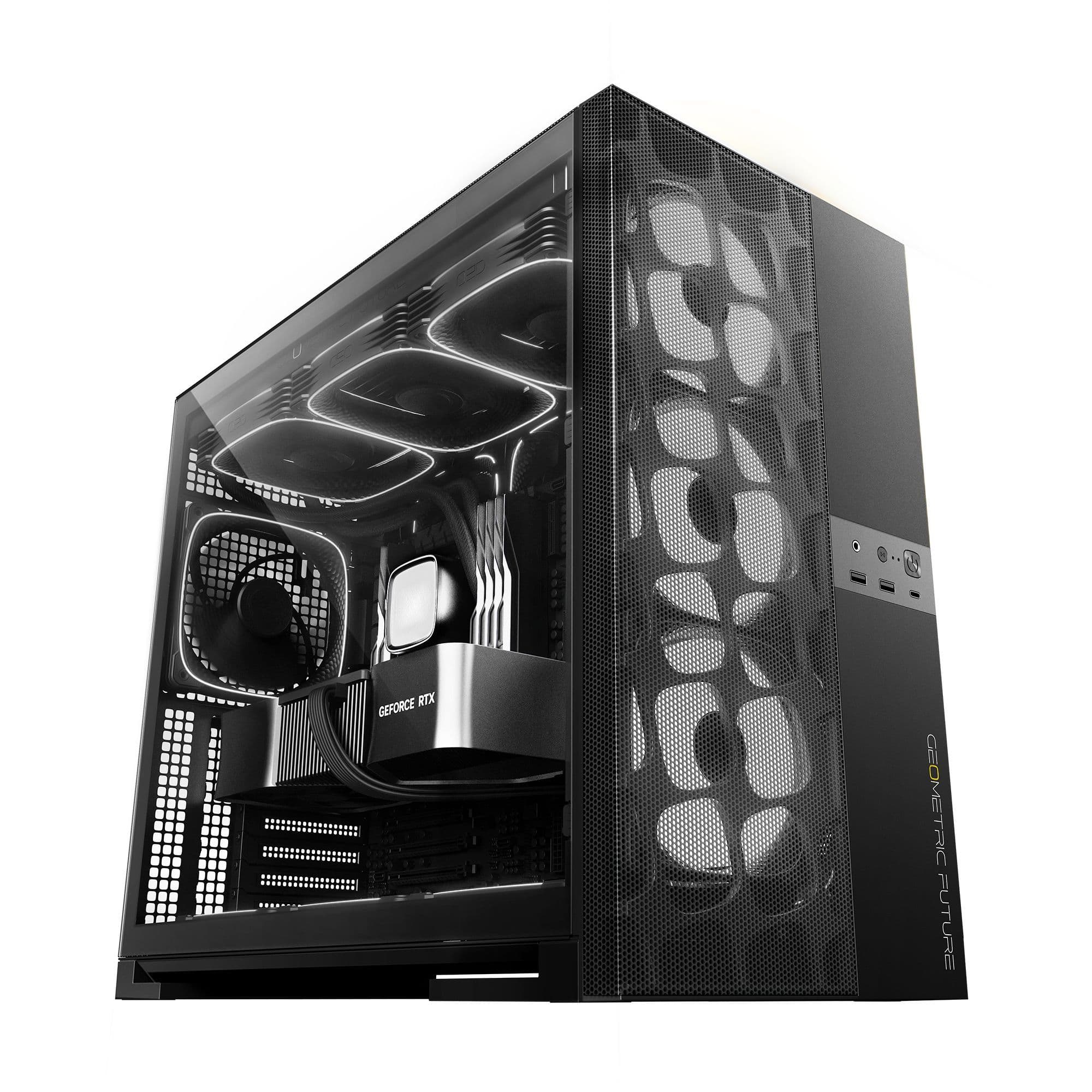 Geometric Future Model 5 Vent Black E-ATX Mid Tower PC Case with 5 ARGB Fans USB-C thumbnail 2