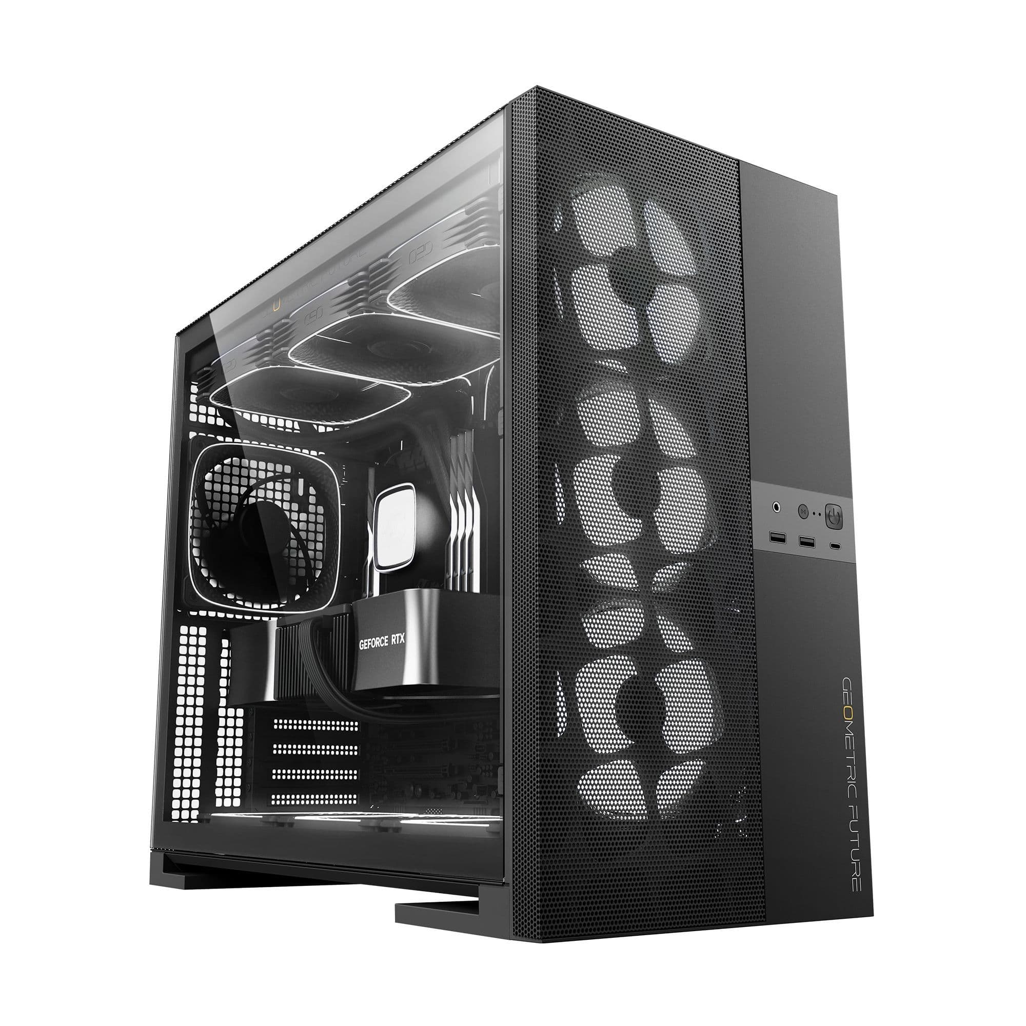 Geometric Future Model 5 Vent Black E-ATX Mid Tower PC Case with 5 ARGB Fans USB-C thumbnail 3