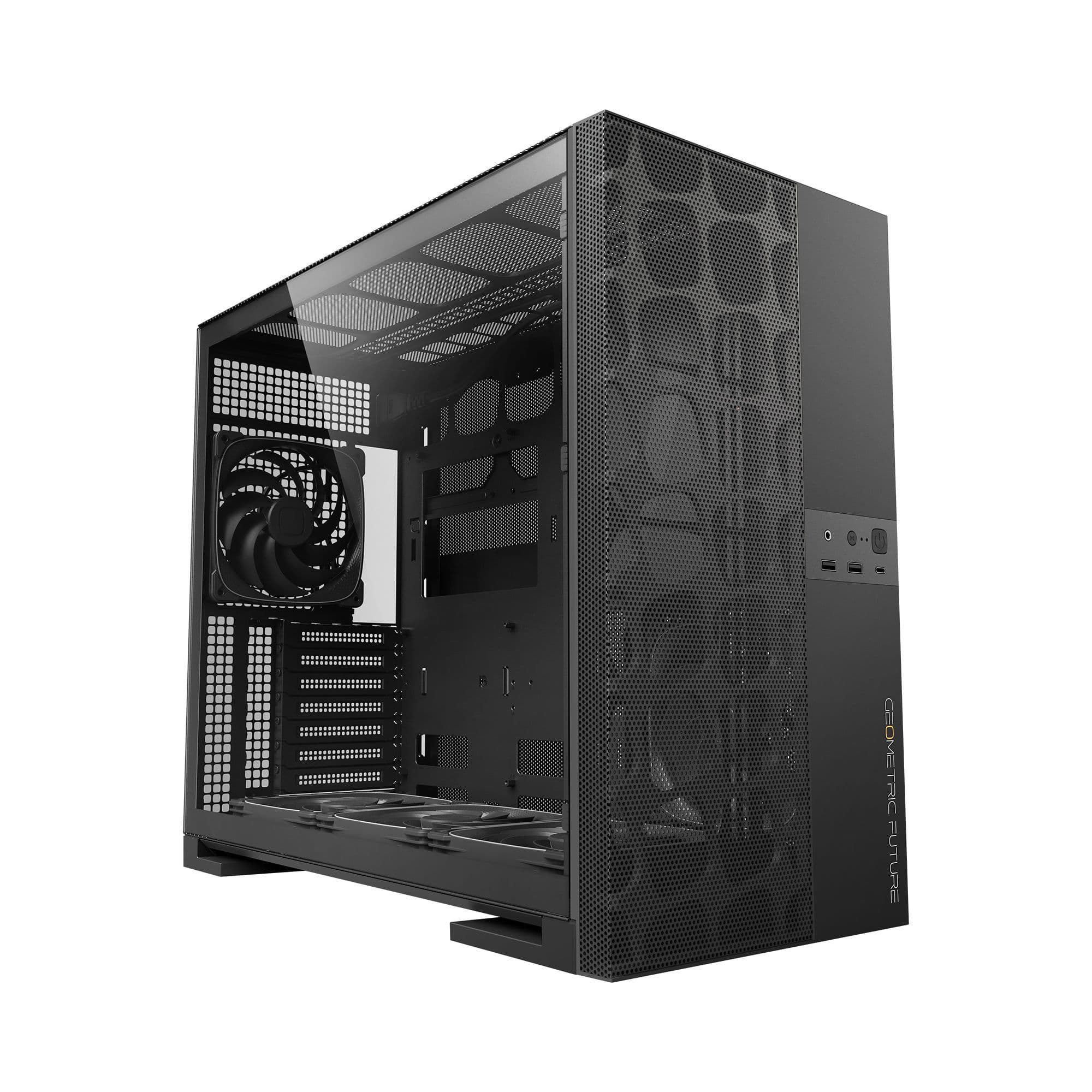Geometric Future Model 5 Vent Black E-ATX Mid Tower PC Case with 5 ARGB Fans USB-C