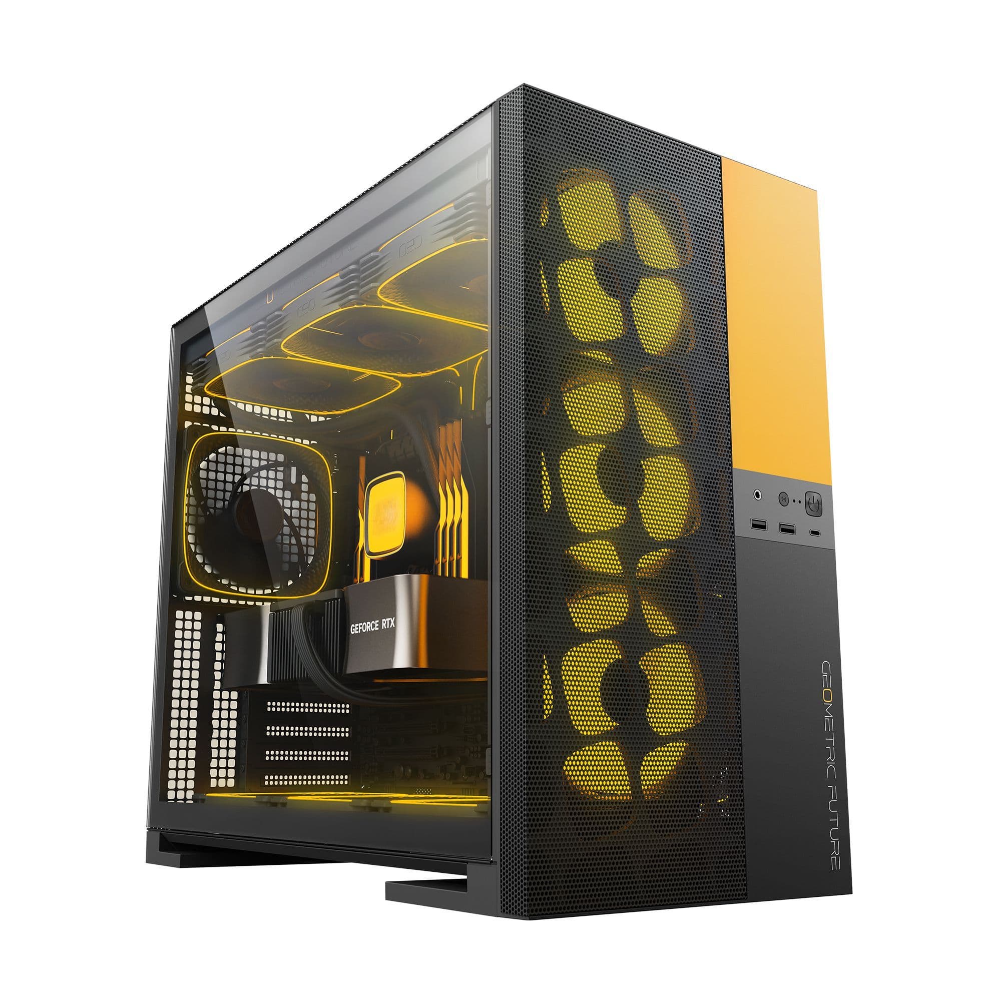 Geometric Future Model 5 Vent Black/Yellow E-ATX Mid Tower PC Case with 5 ARGB Fans USB-C thumbnail 3