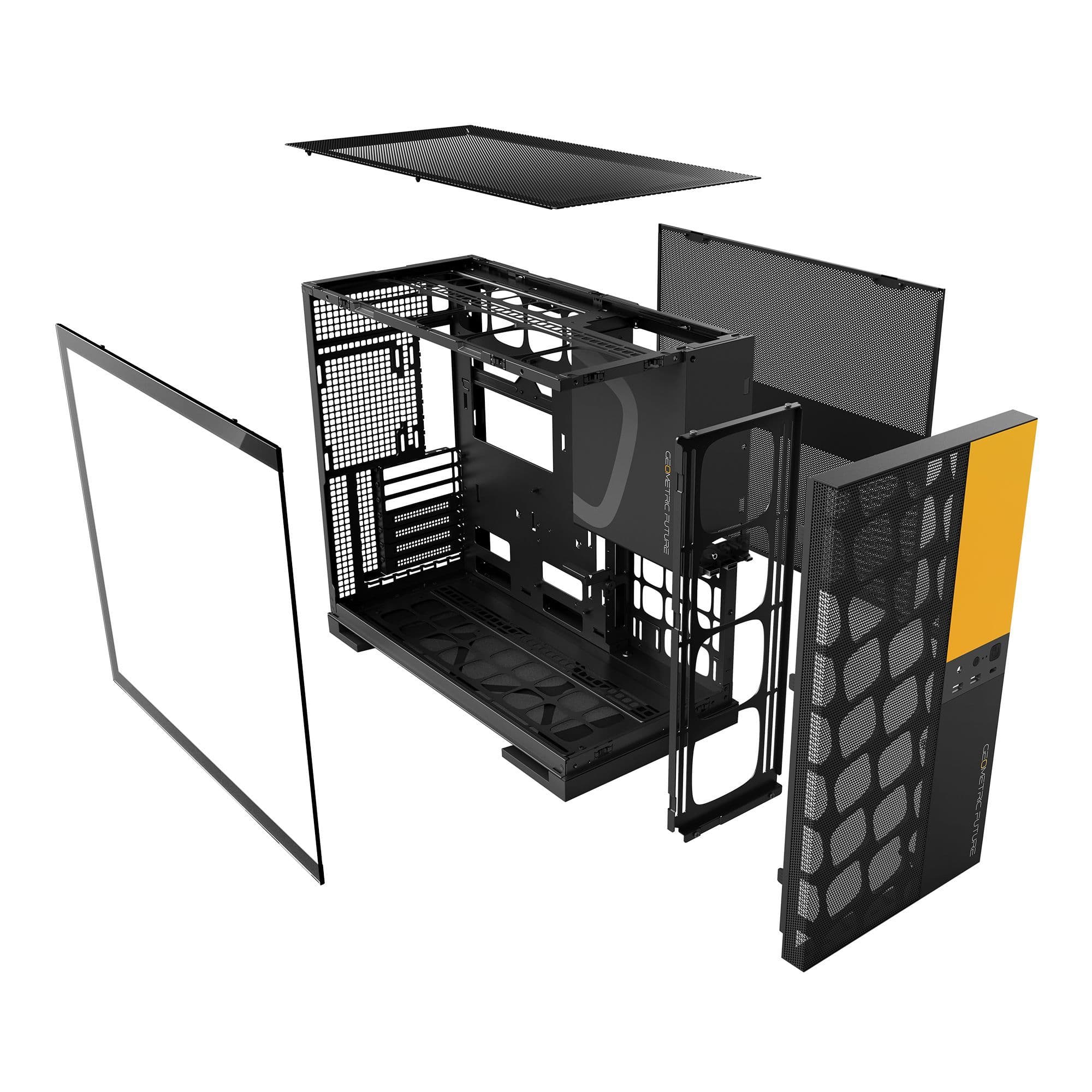 Geometric Future Model 5 Vent Black/Yellow E-ATX Mid Tower PC Case with 5 ARGB Fans USB-C thumbnail 6