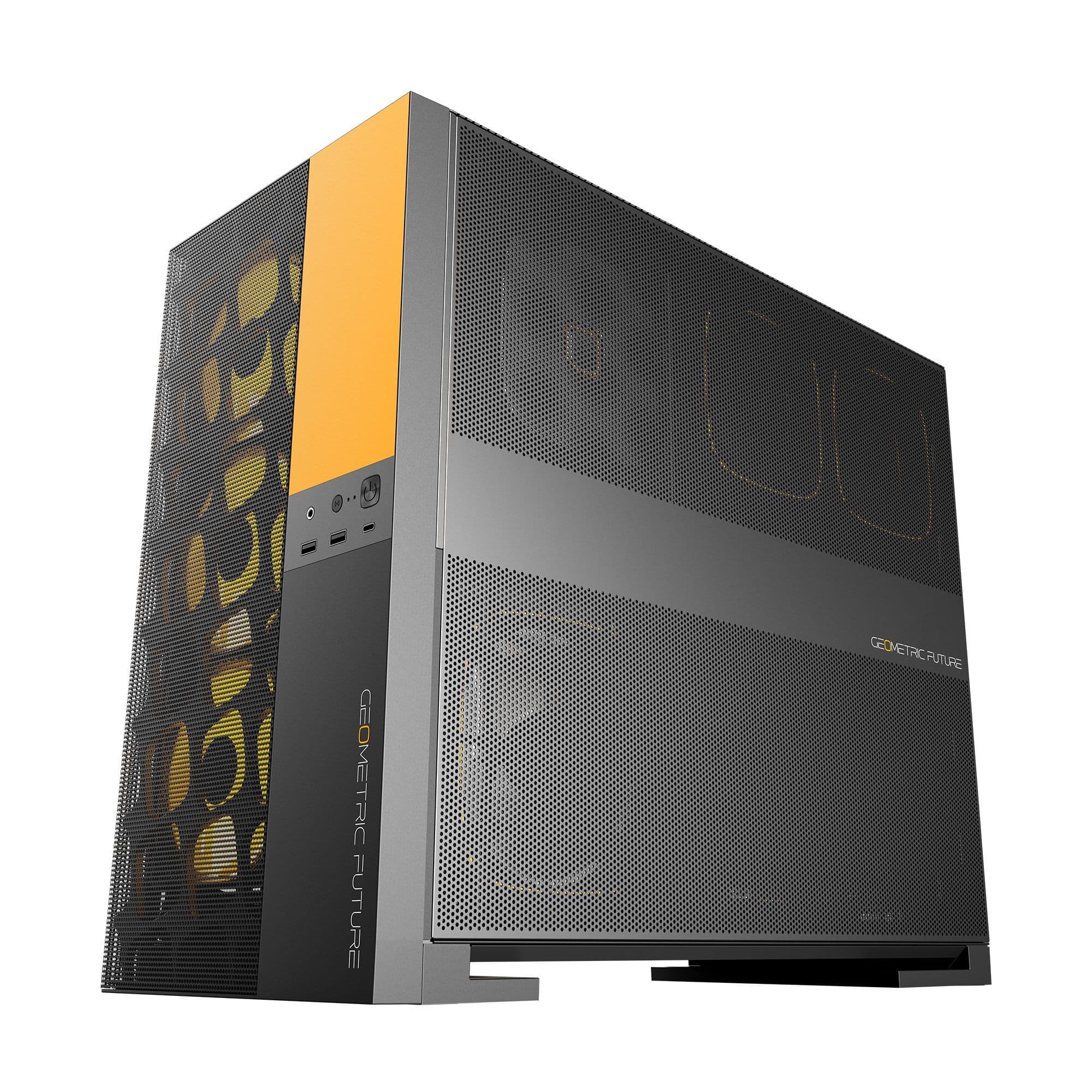 Geometric Future Model 5 Vent Black/Yellow E-ATX Mid Tower PC Case with 5 ARGB Fans USB-C thumbnail 4