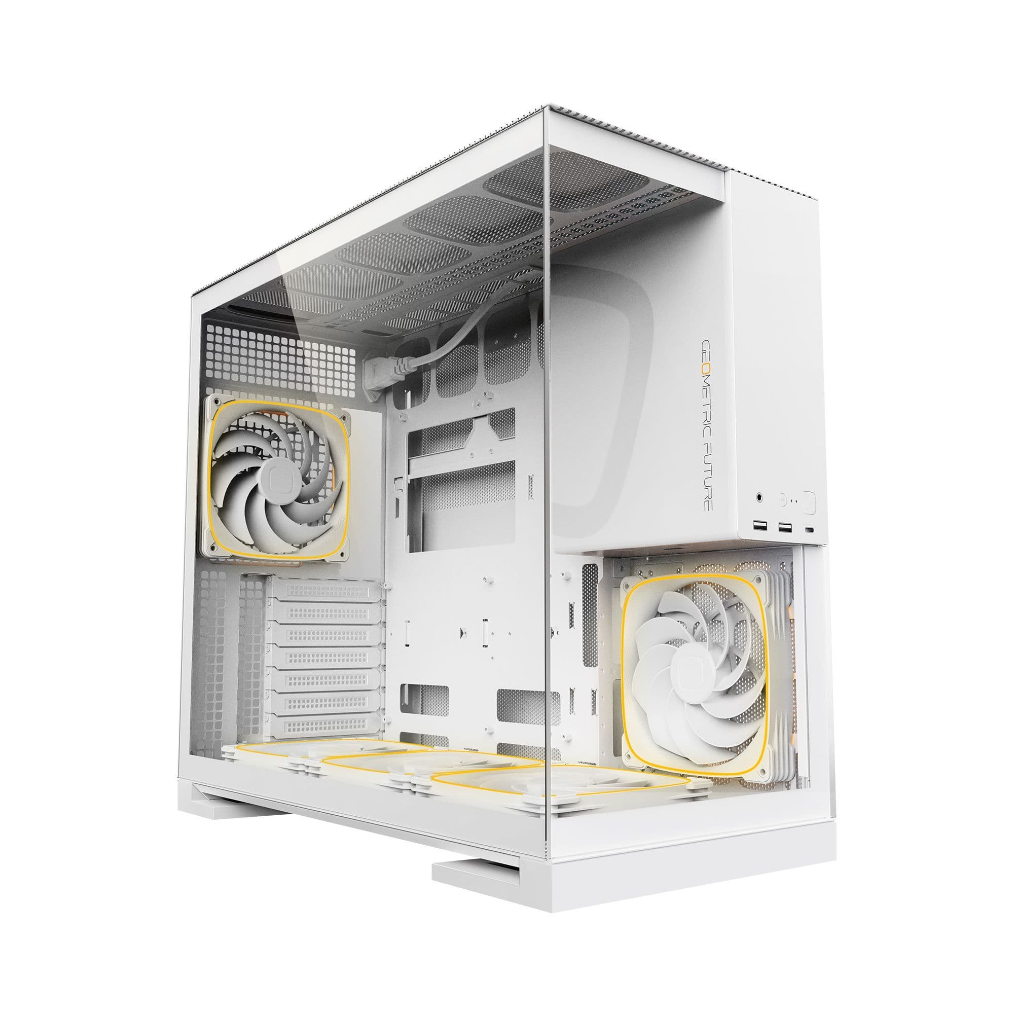 Geometric Future Model 5 White E-ATX Mid Tower PC Case with 5 ARGB Fans USB-C