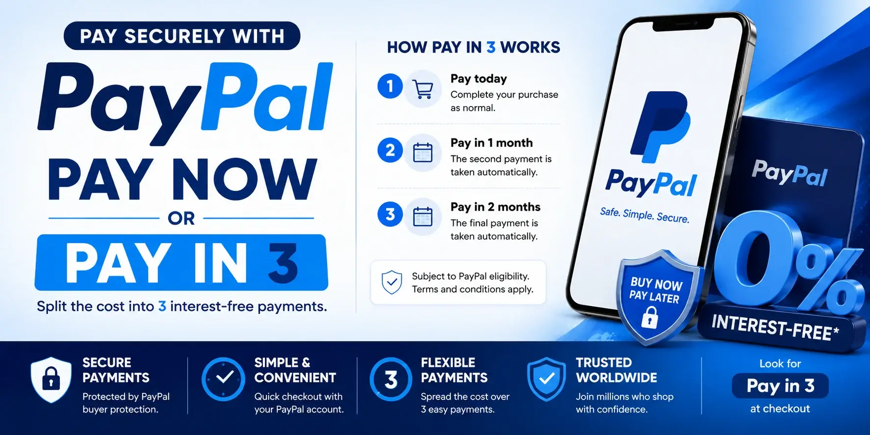 Pay securely with PayPal — Pay now or Pay in 3 interest-free payments. Split the cost into 3 interest-free payments, subject to PayPal eligibility.