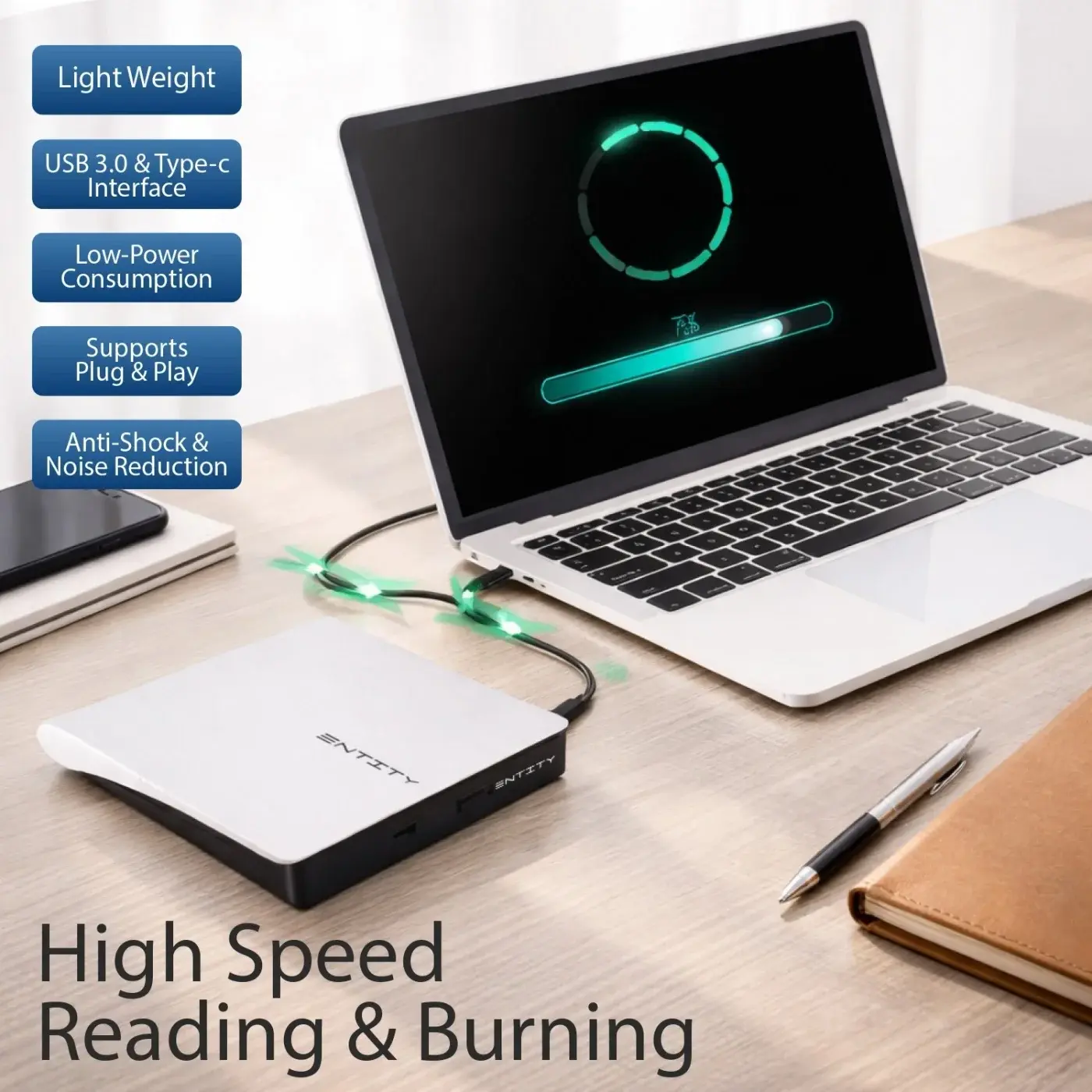 Entity Era Single Slim White DVD Re-Writer — Plug and Play, High-Speed Performance thumbnail 2