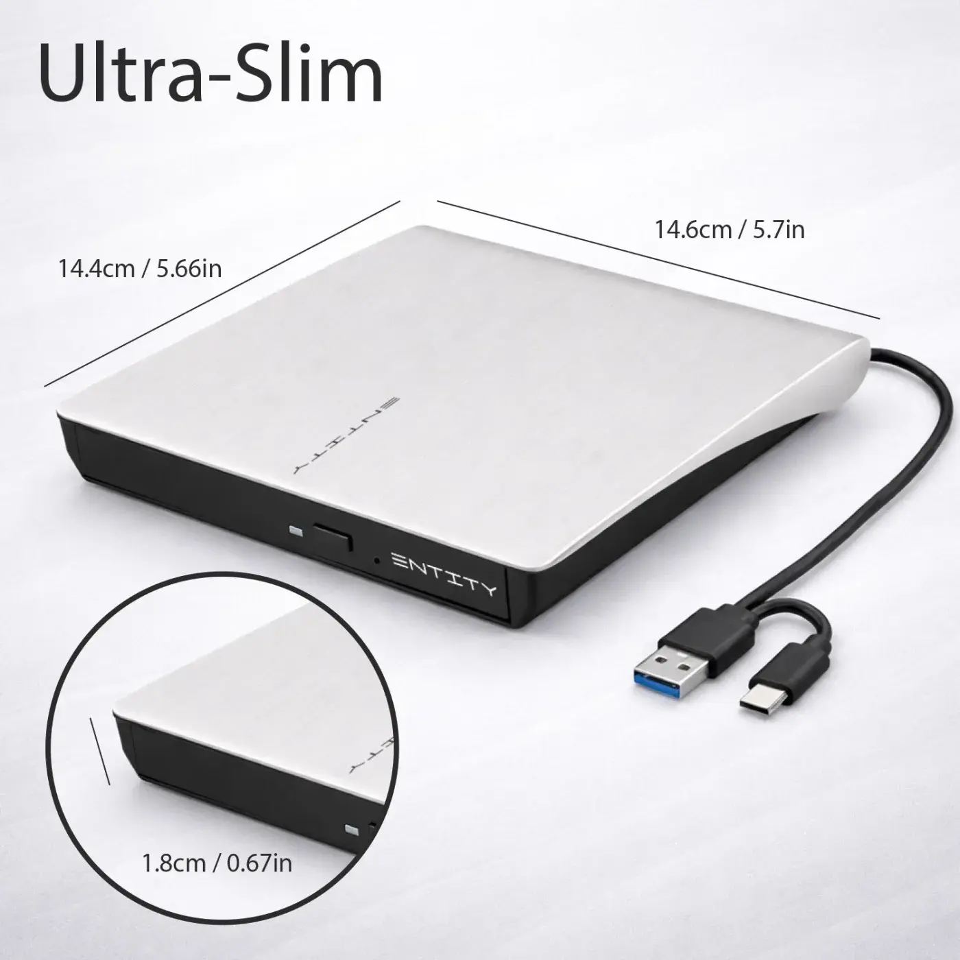 Entity Era Single Slim White DVD Re-Writer — Plug and Play, High-Speed Performance