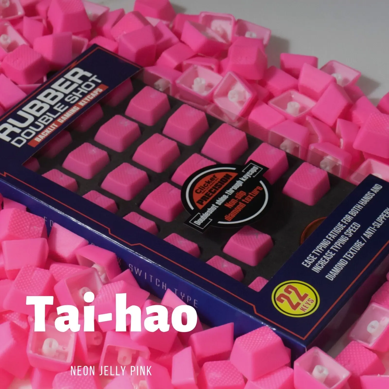 Tai-Hao TPR Rubber Backlit Double-Shot 22-Key Gaming Keycap Set — Neon Jelly Pink, UK Layout thumbnail 2