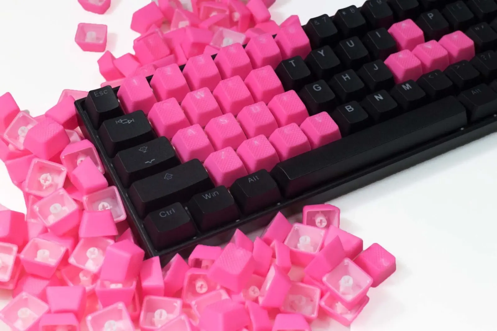 Tai-Hao TPR Rubber Backlit Double-Shot 22-Key Gaming Keycap Set — Neon Jelly Pink, UK Layout